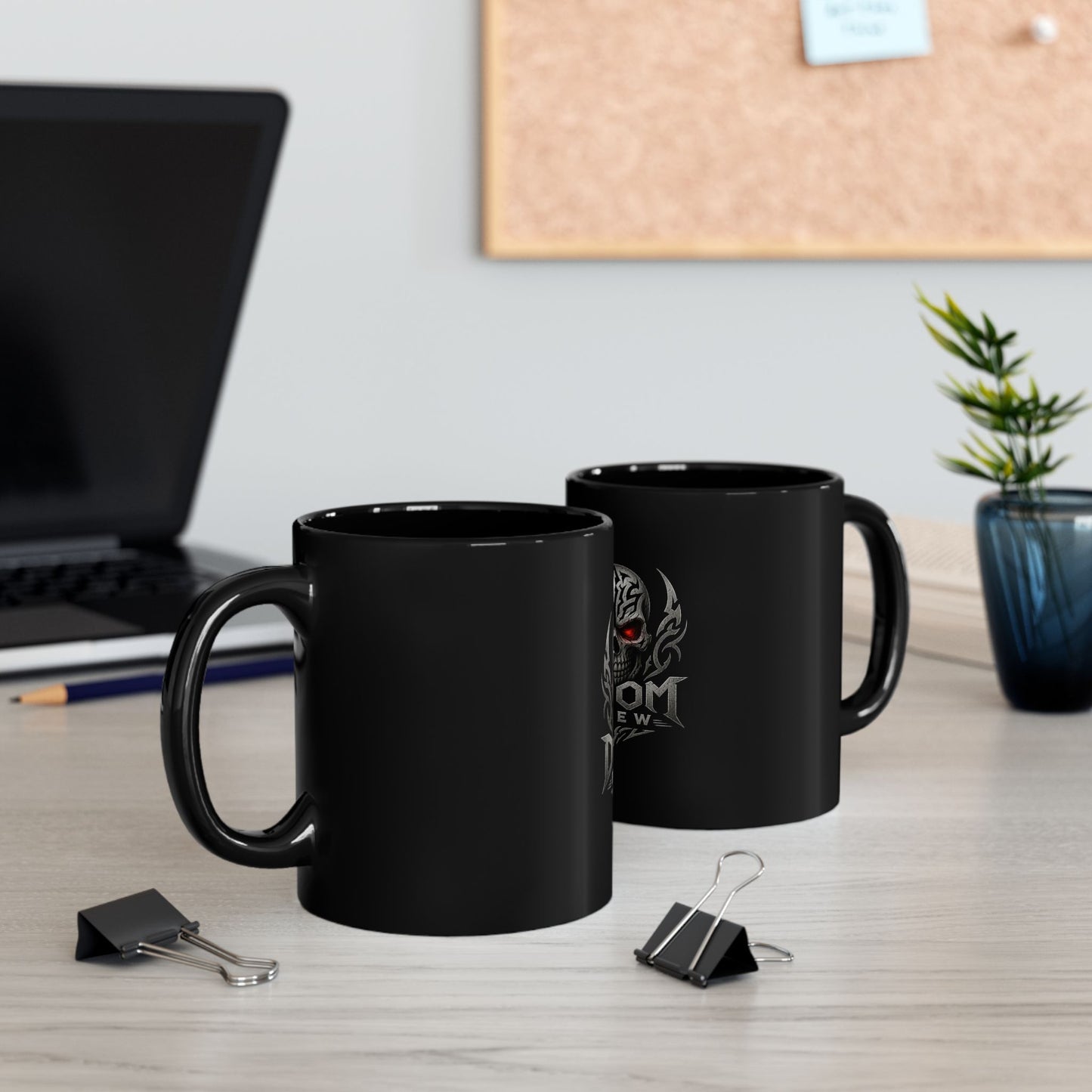 Doom Brew Skull Coffee Mug – Gothic Black Ceramic 11oz/15oz