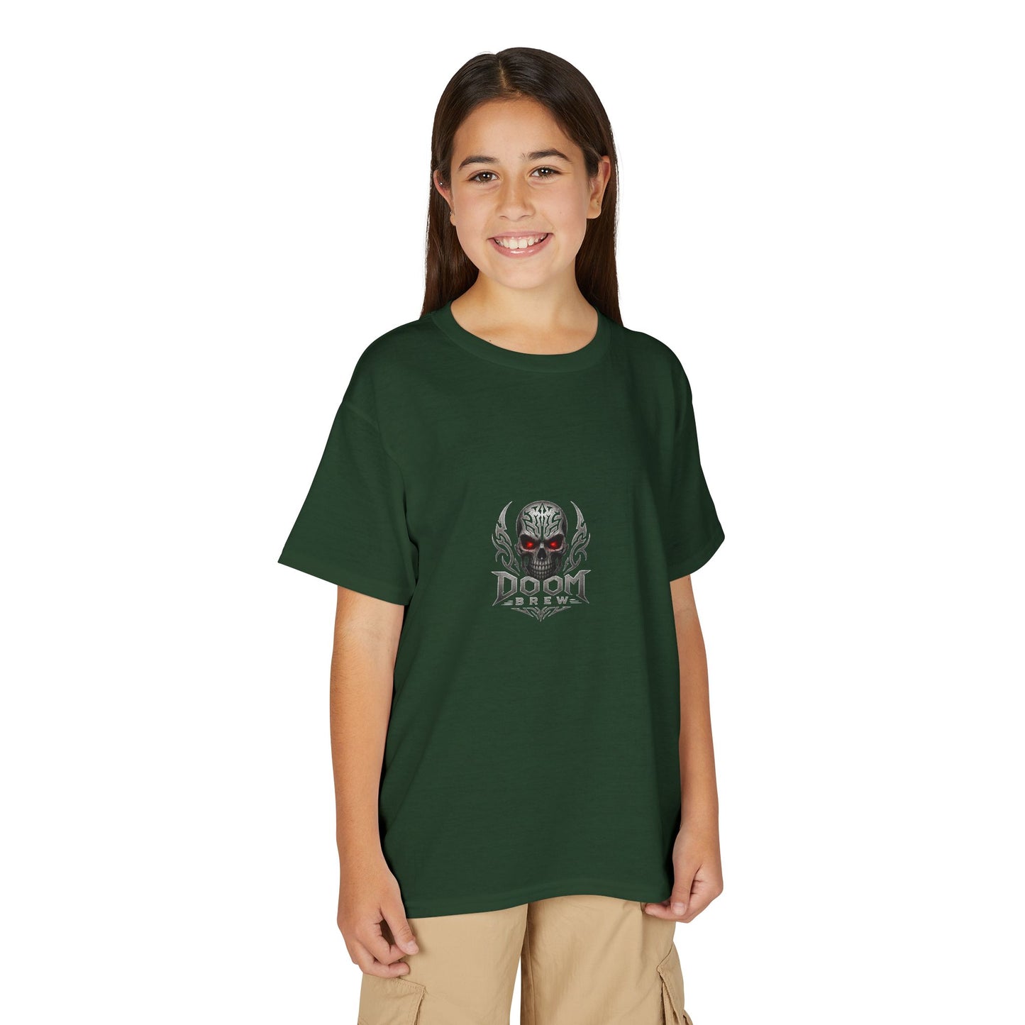 Youth Skull Graphic T‑Shirt — "Doom Brew" Red-Eye Skull Logo