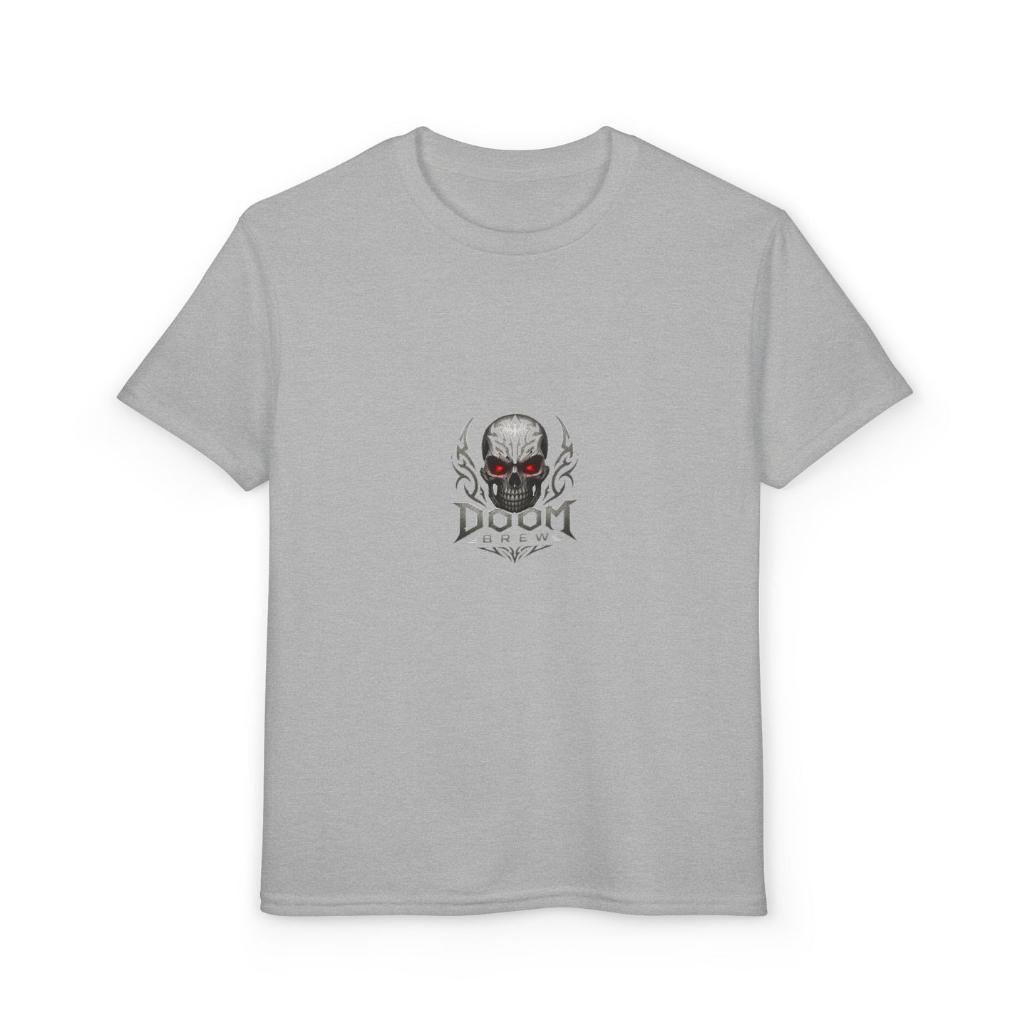 Youth Skull Graphic T‑Shirt — "Doom Brew" Red-Eye Skull Logo