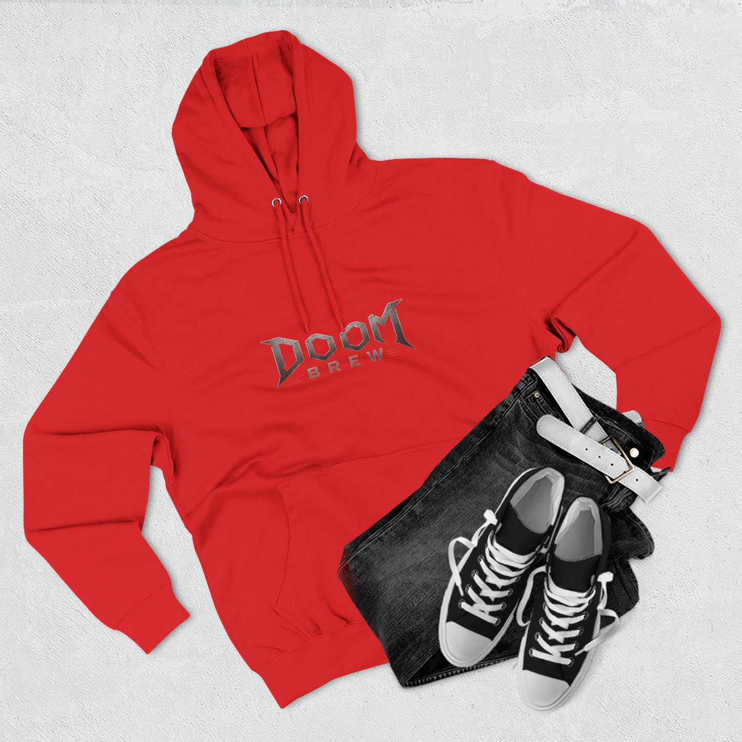 Doom Brew Hoodie — Gothic Logo Fleece Pullover