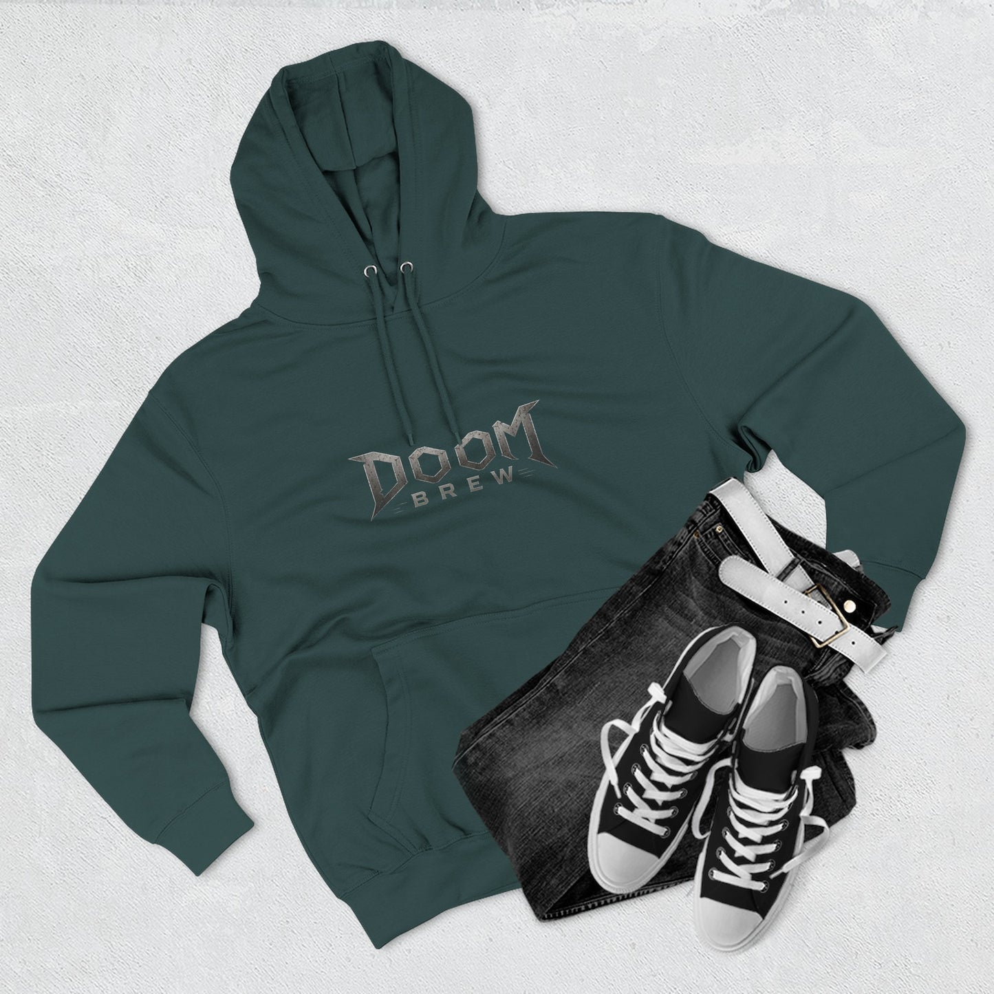 Doom Brew Hoodie — Gothic Logo Fleece Pullover
