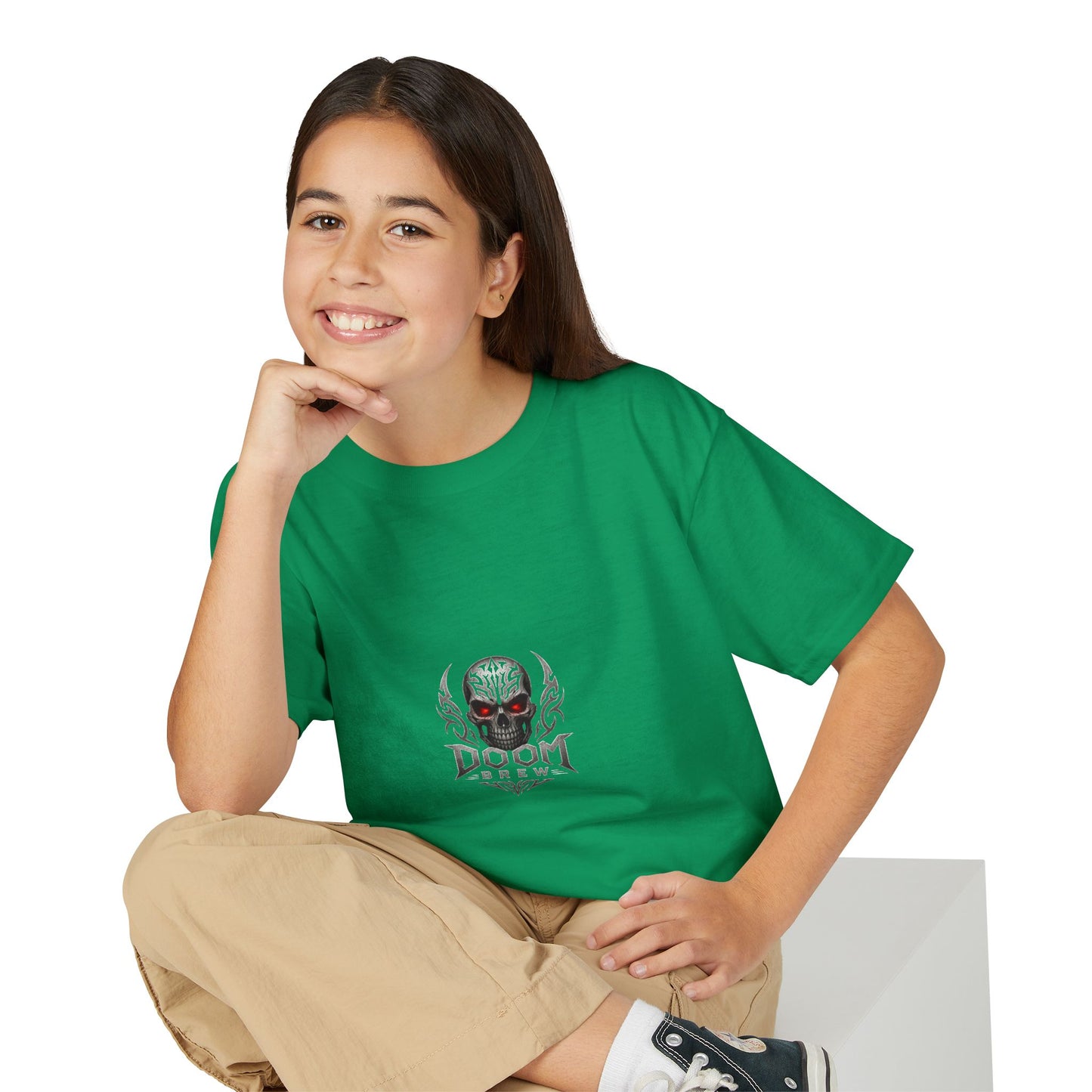Youth Skull Graphic T‑Shirt — "Doom Brew" Red-Eye Skull Logo
