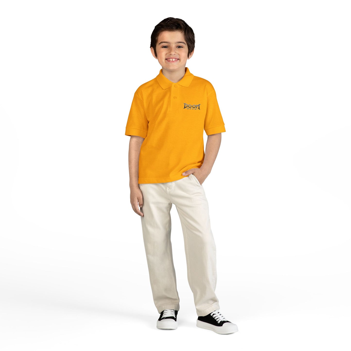 Youth Polo — 'Doom Brew' Logo Kids Jersey Polo Shirt