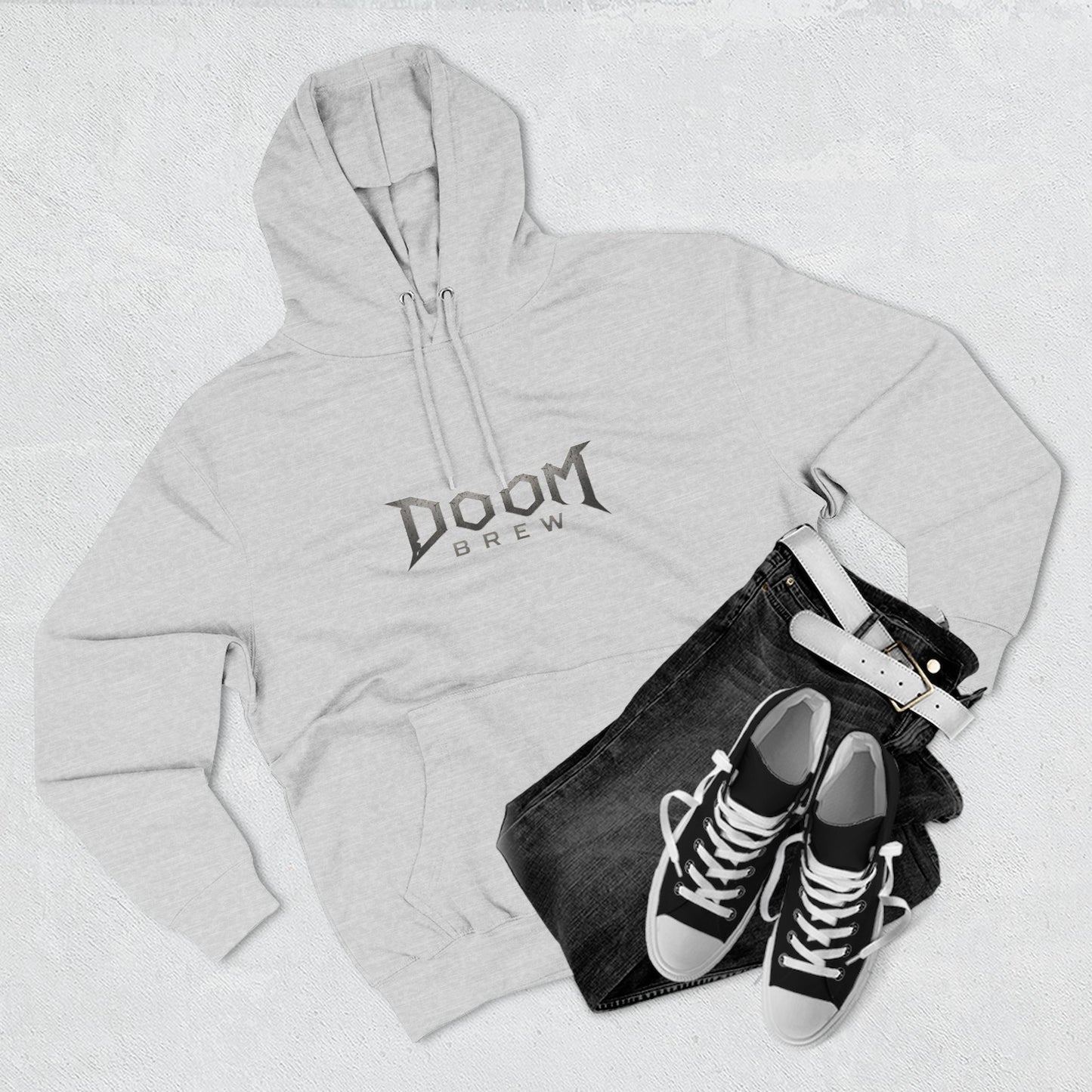 Doom Brew Hoodie — Gothic Logo Fleece Pullover