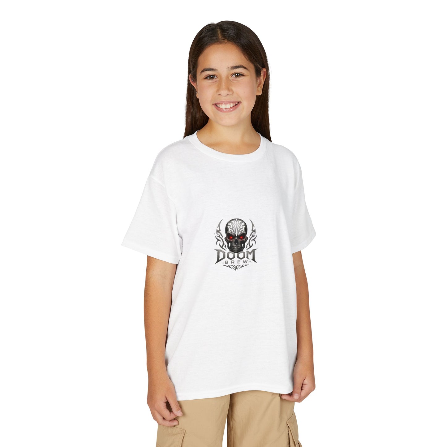Youth Skull Graphic T‑Shirt — "Doom Brew" Red-Eye Skull Logo