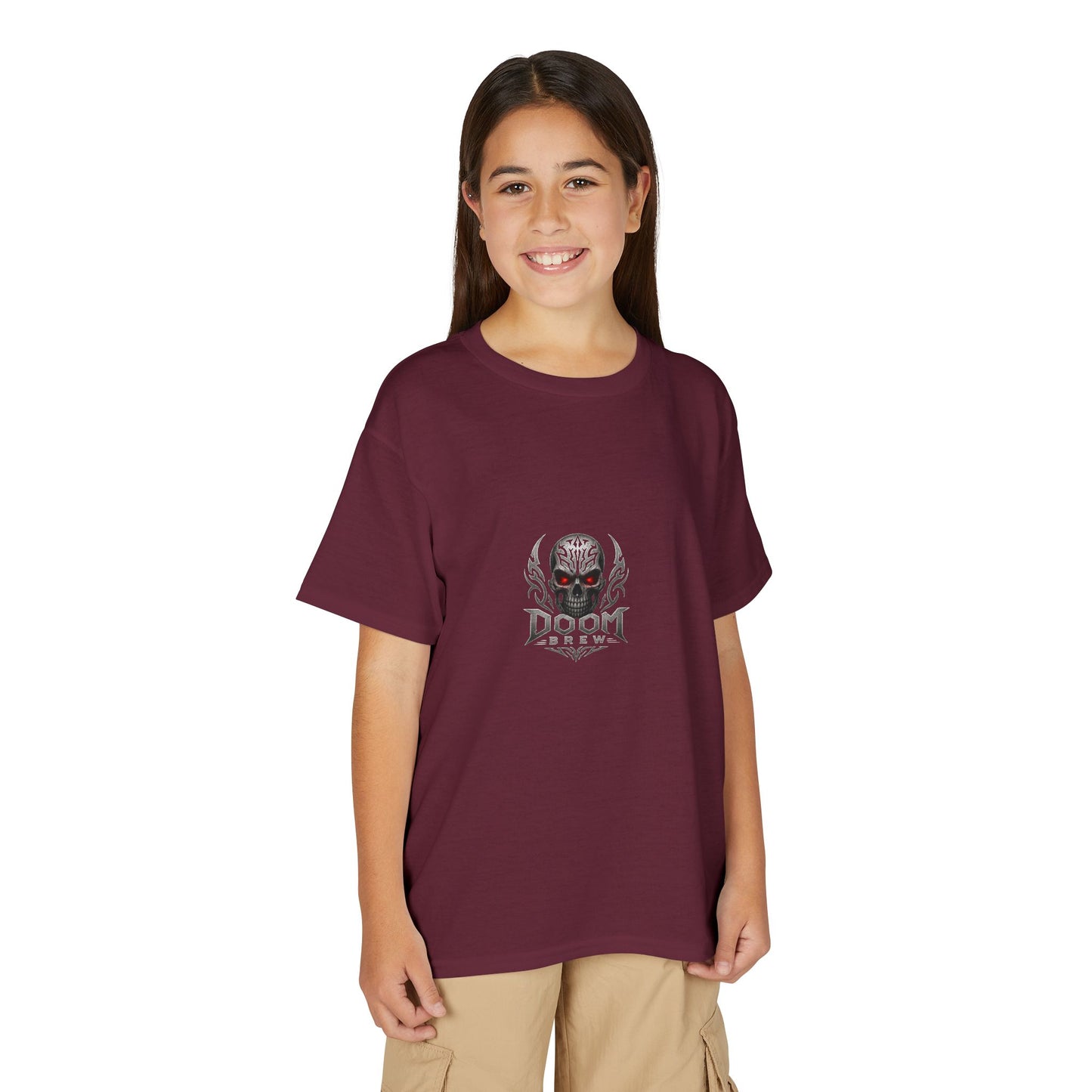 Youth Skull Graphic T‑Shirt — "Doom Brew" Red-Eye Skull Logo