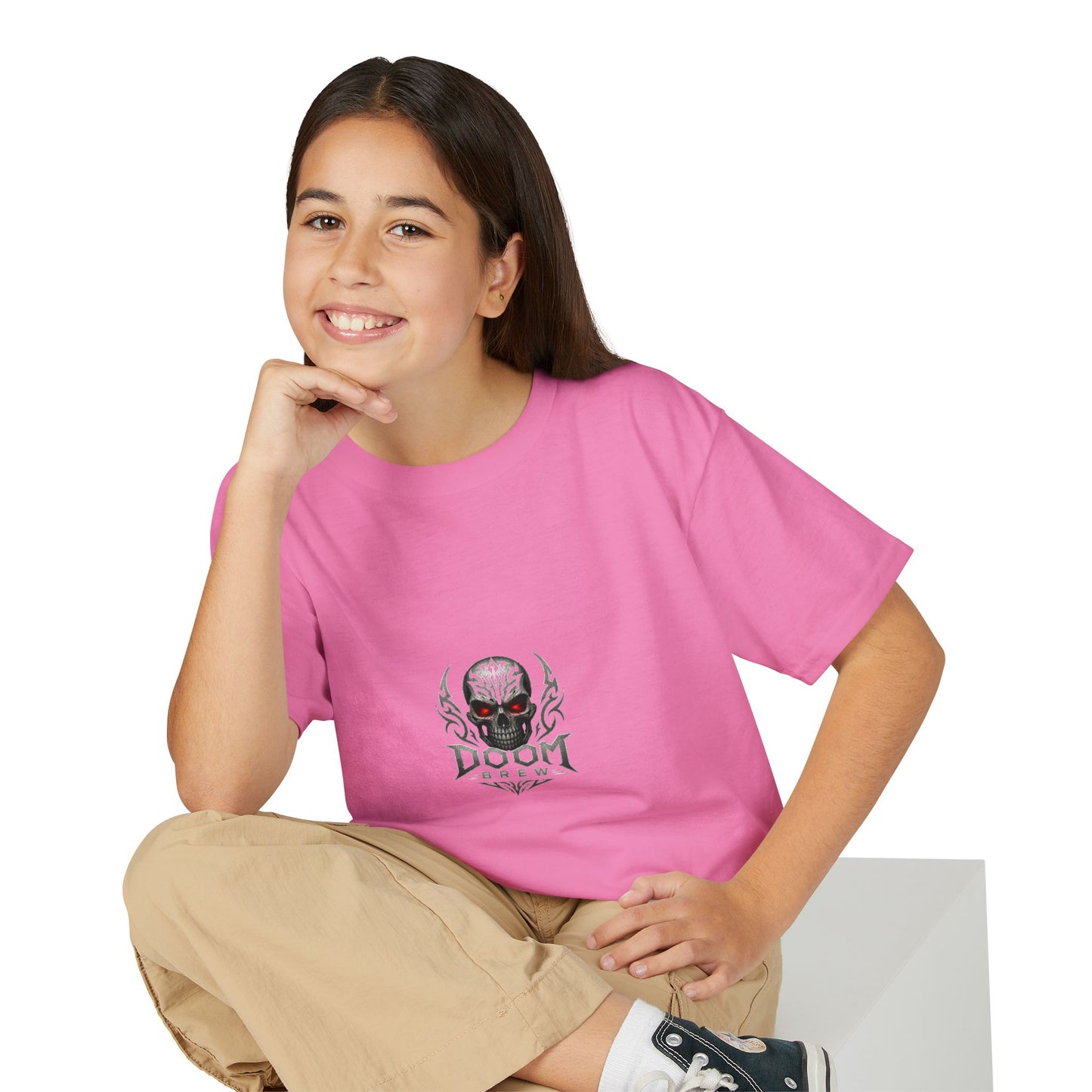 Youth Skull Graphic T‑Shirt — "Doom Brew" Red-Eye Skull Logo