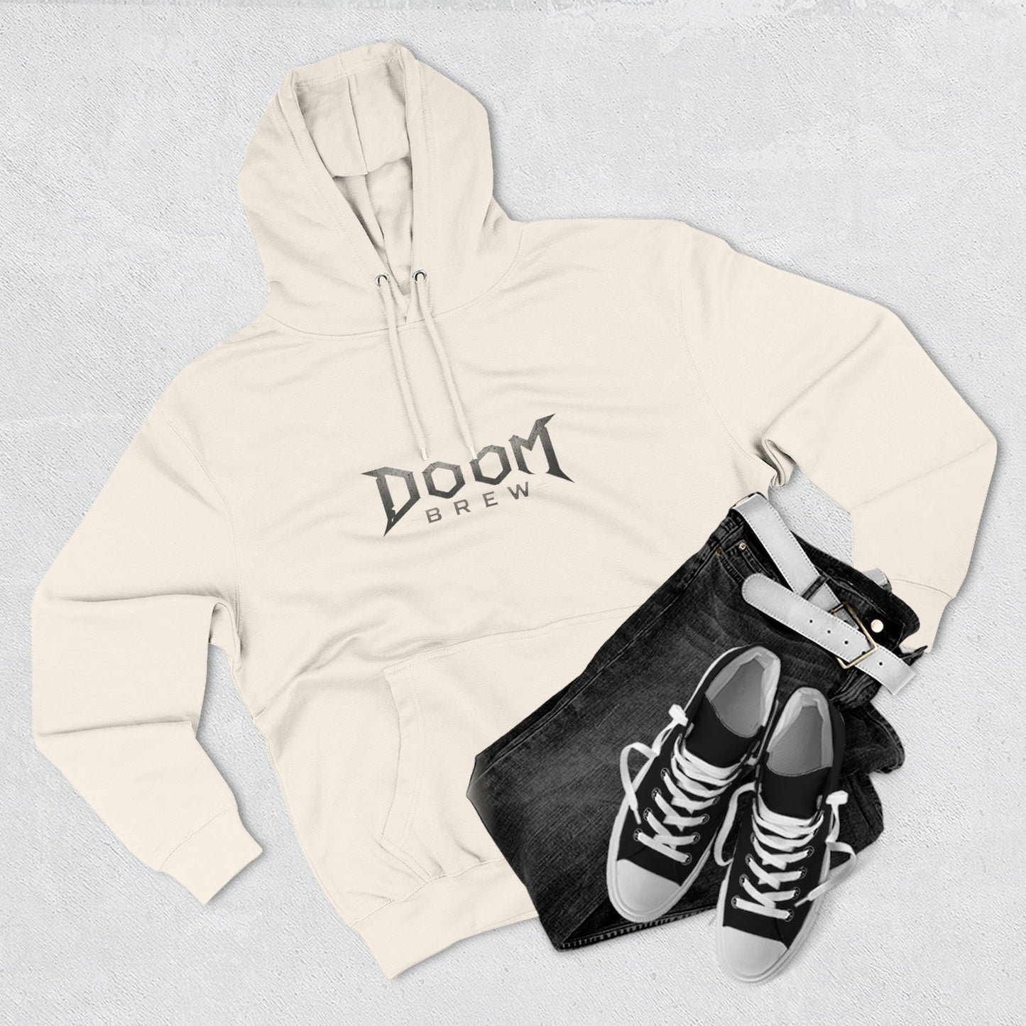 Doom Brew Hoodie — Gothic Logo Fleece Pullover