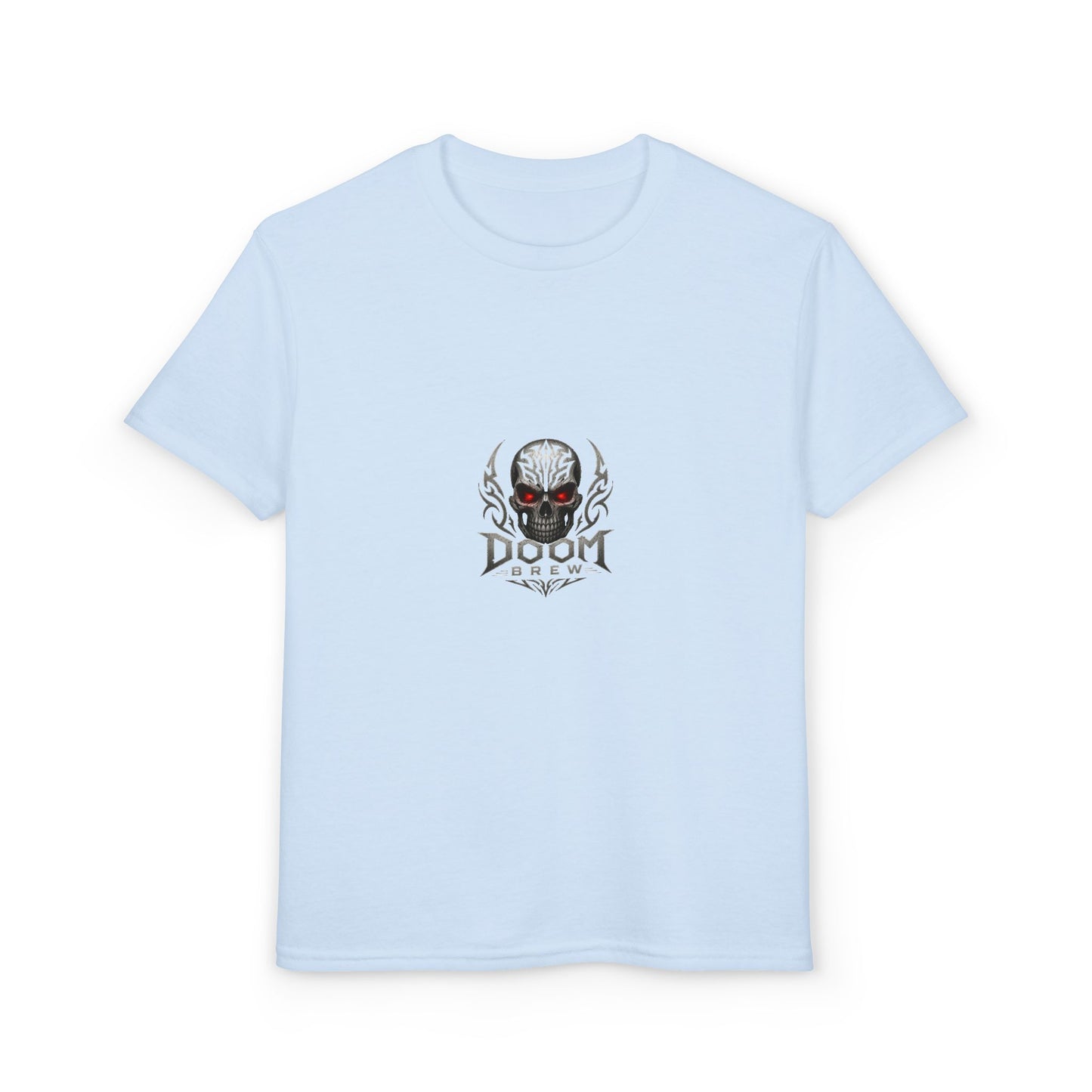 Youth Skull Graphic T‑Shirt — "Doom Brew" Red-Eye Skull Logo