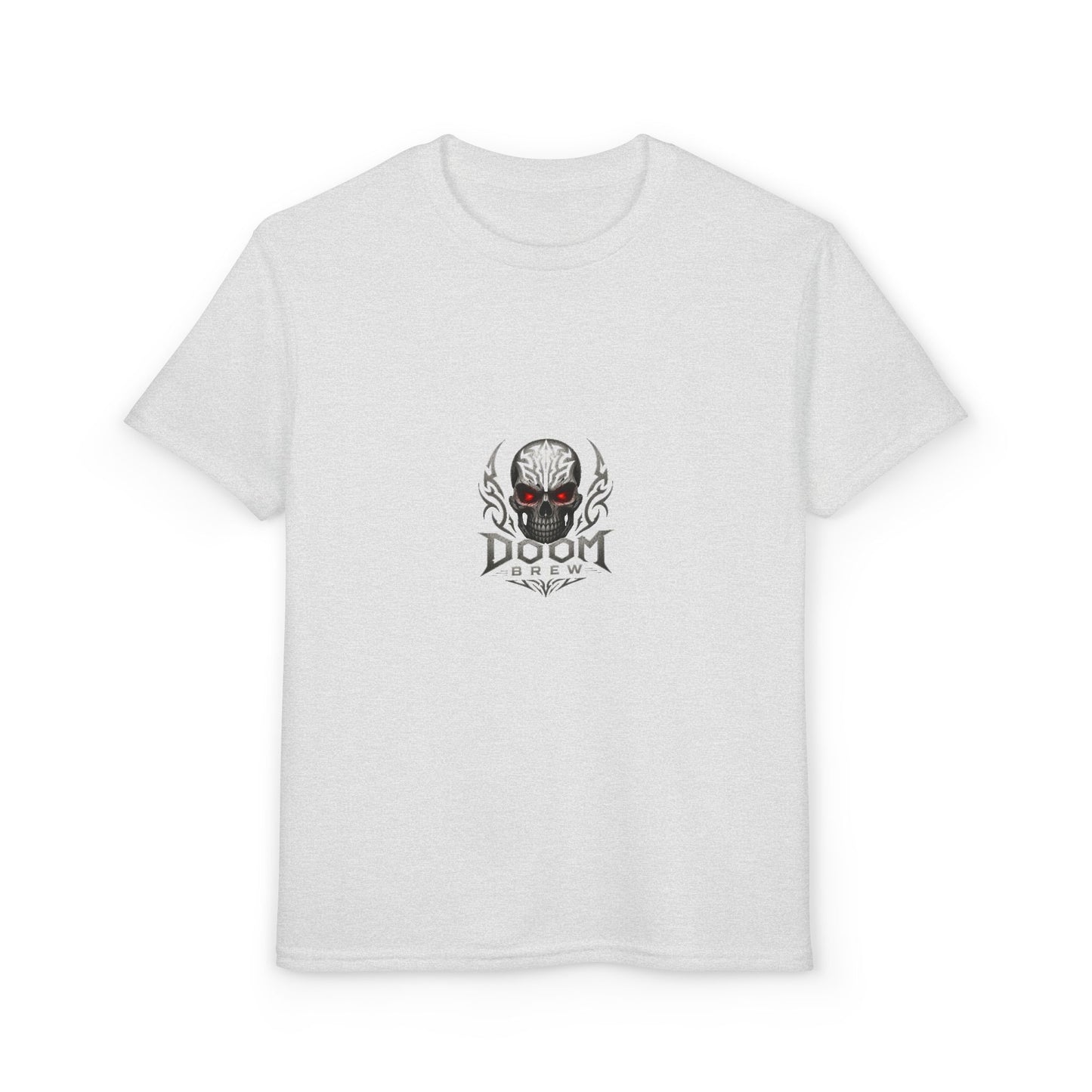 Youth Skull Graphic T‑Shirt — "Doom Brew" Red-Eye Skull Logo