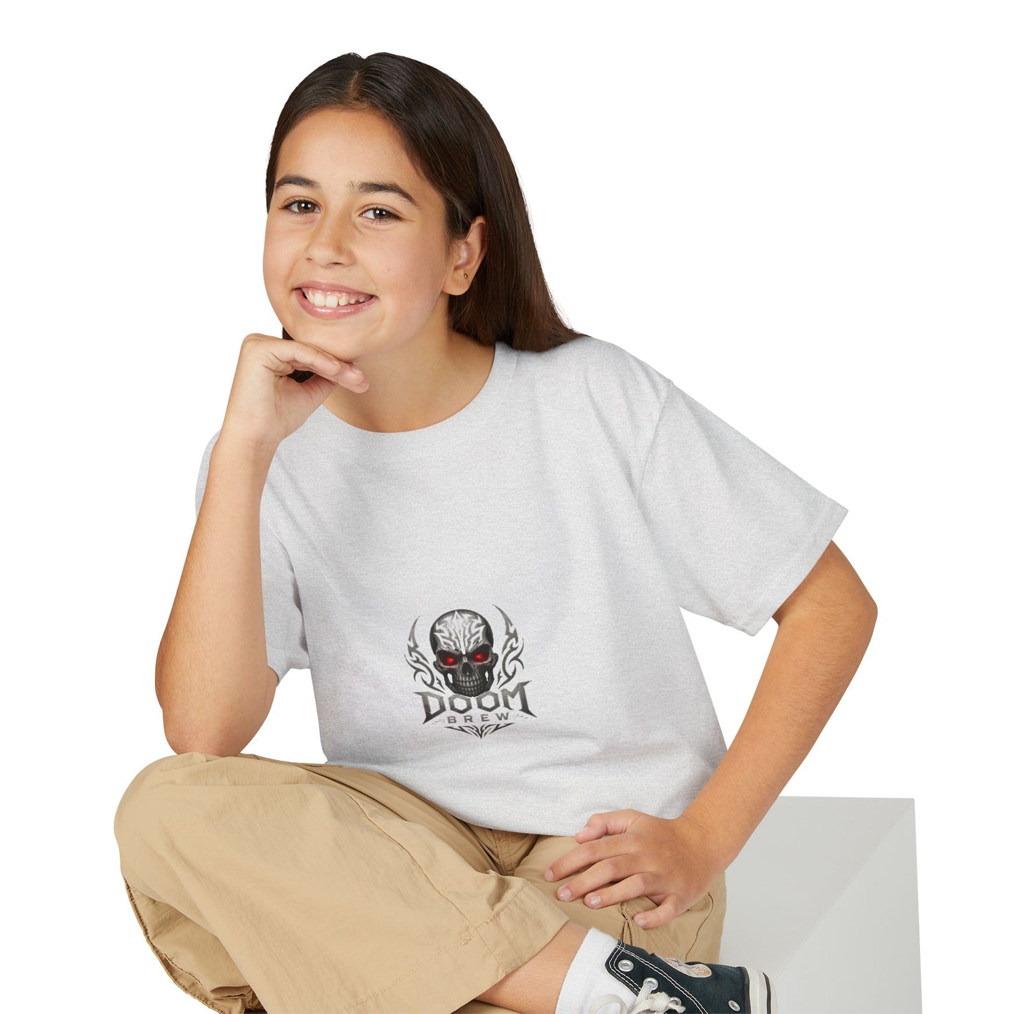 Youth Skull Graphic T‑Shirt — "Doom Brew" Red-Eye Skull Logo