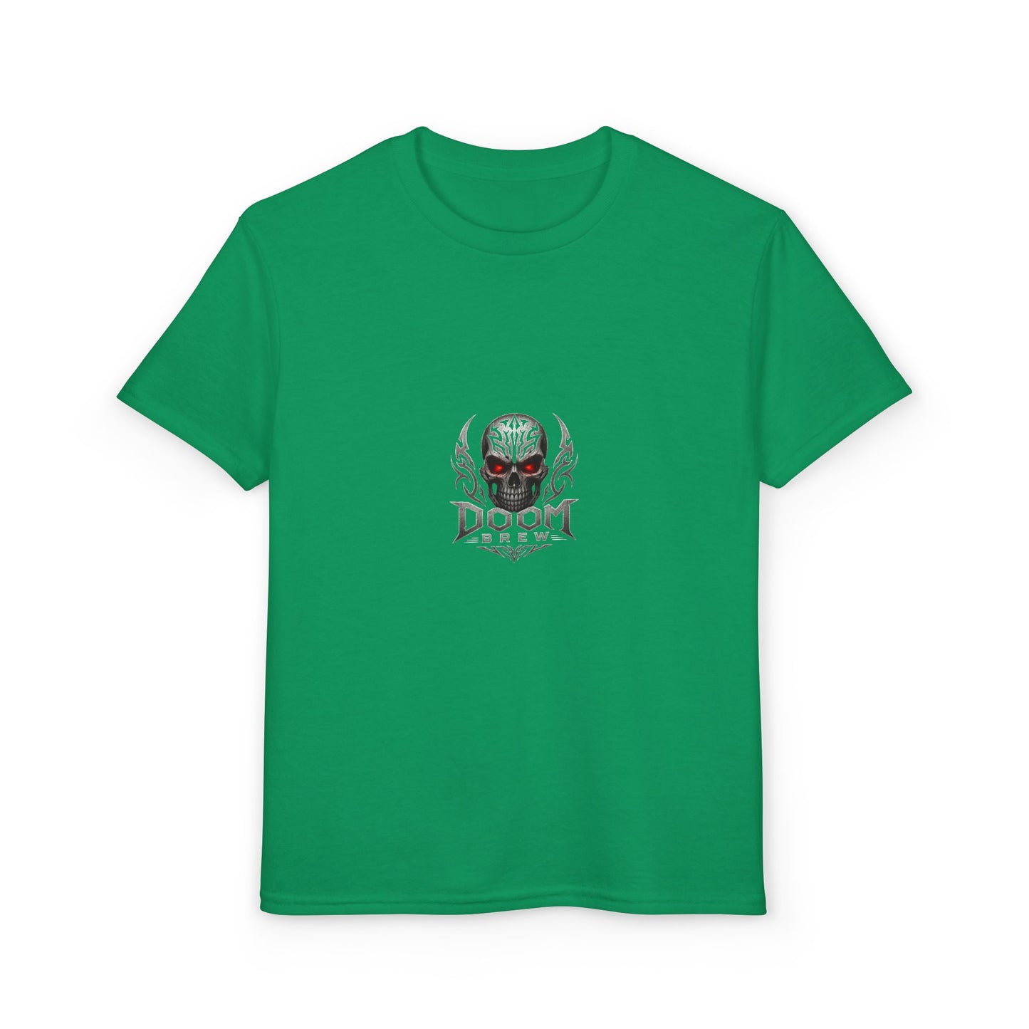 Youth Skull Graphic T‑Shirt — "Doom Brew" Red-Eye Skull Logo