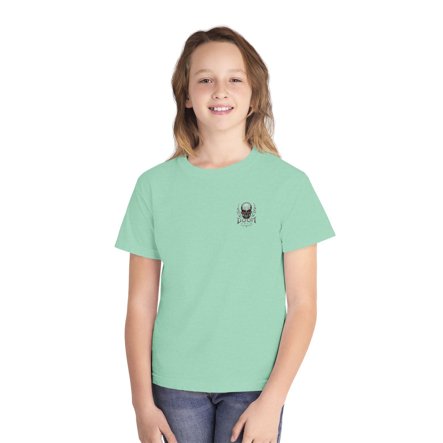 Youth Tee — Doom Brew Graphic Chest Print, Casual Kids Shirt