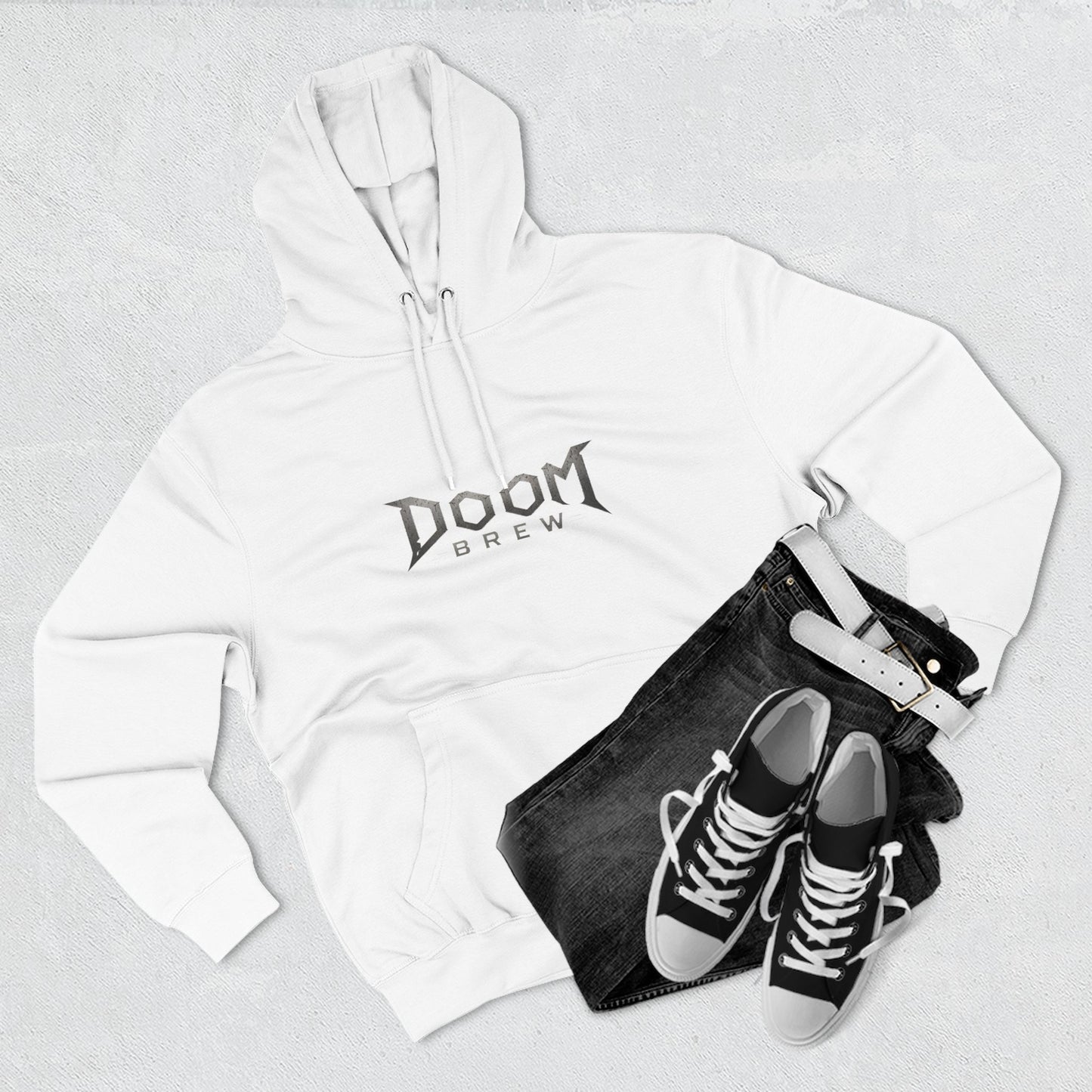 Doom Brew Hoodie — Gothic Logo Fleece Pullover