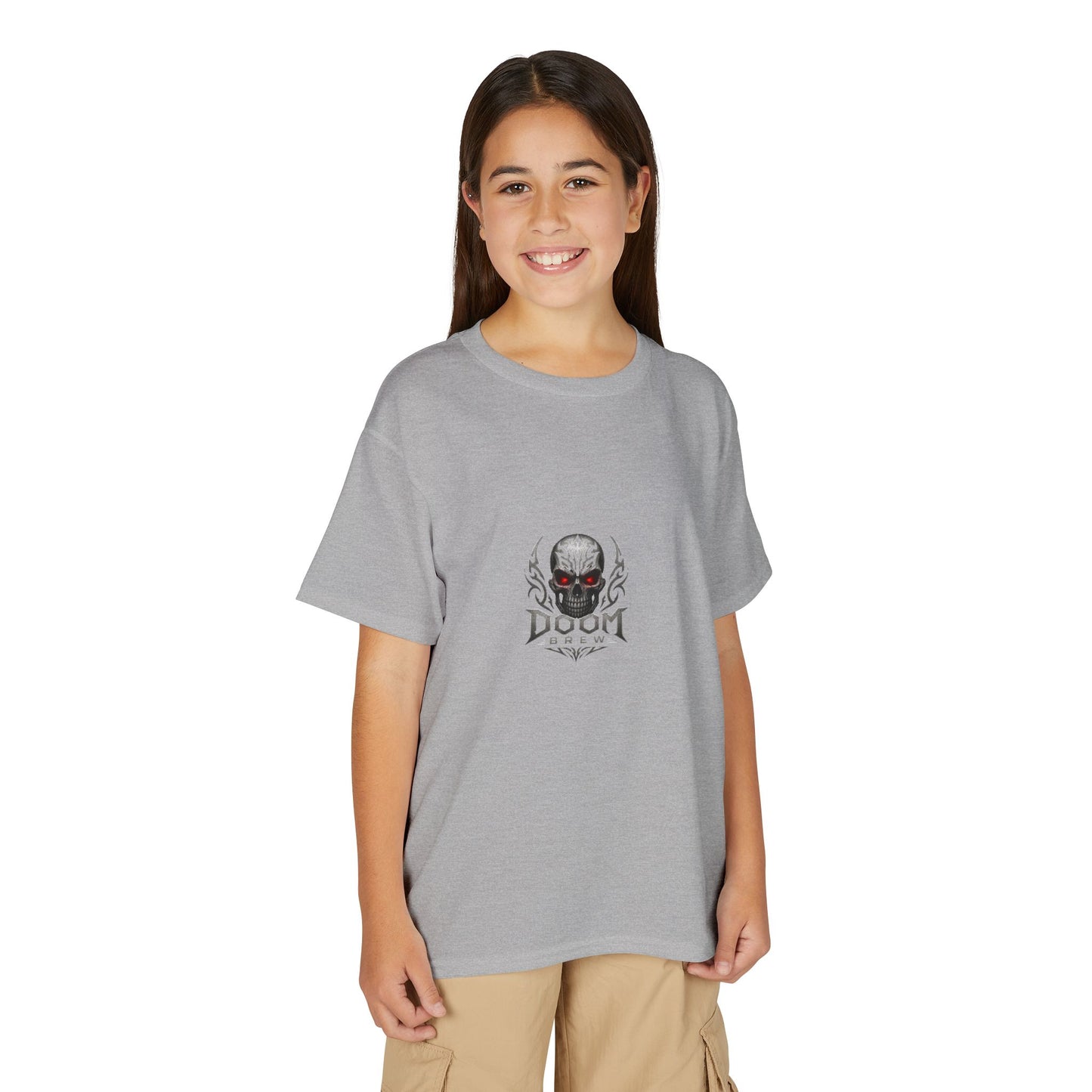 Youth Skull Graphic T‑Shirt — "Doom Brew" Red-Eye Skull Logo