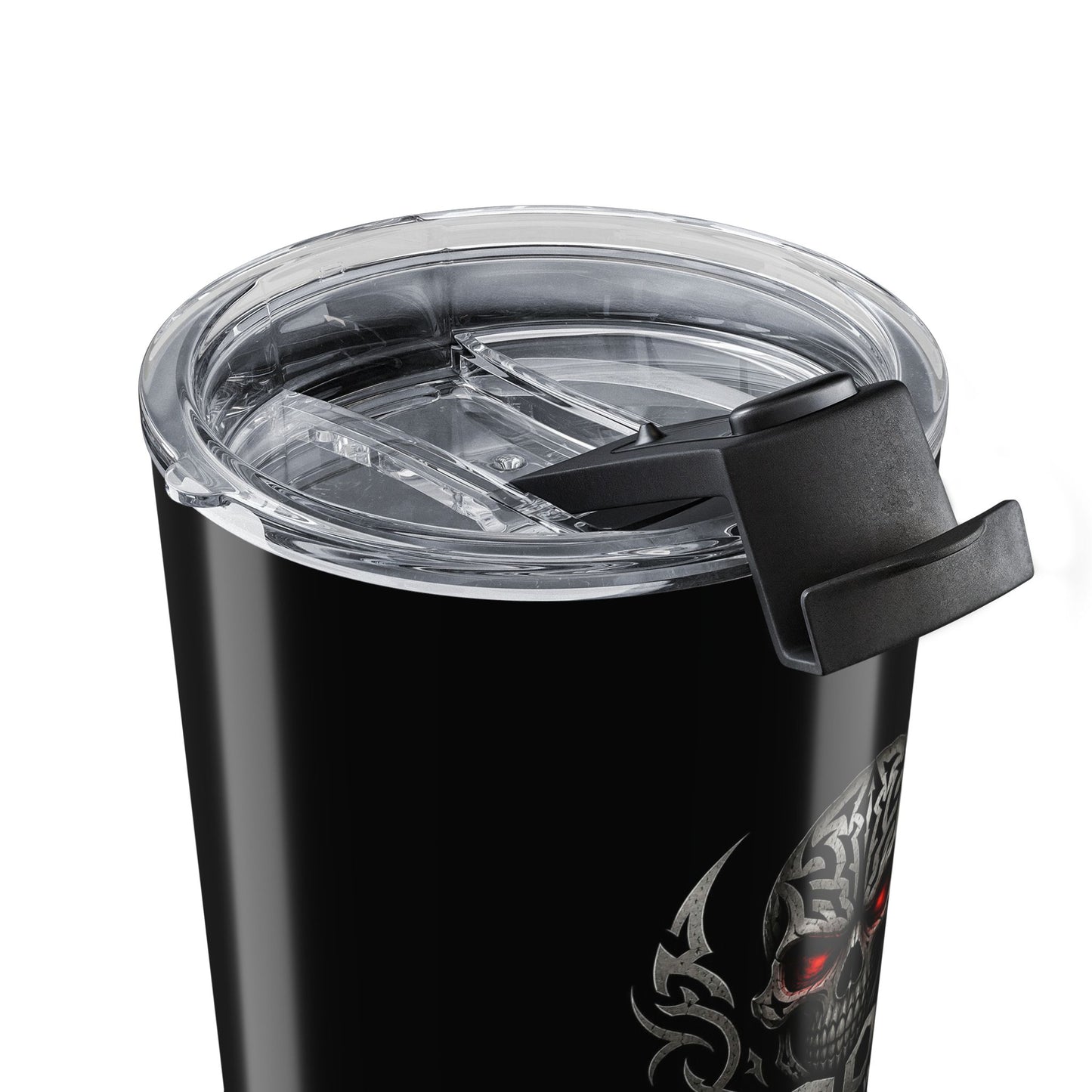 20oz Tumbler — Doom Brew Skull Travel Mug with Red-Eyed Gothic Logo