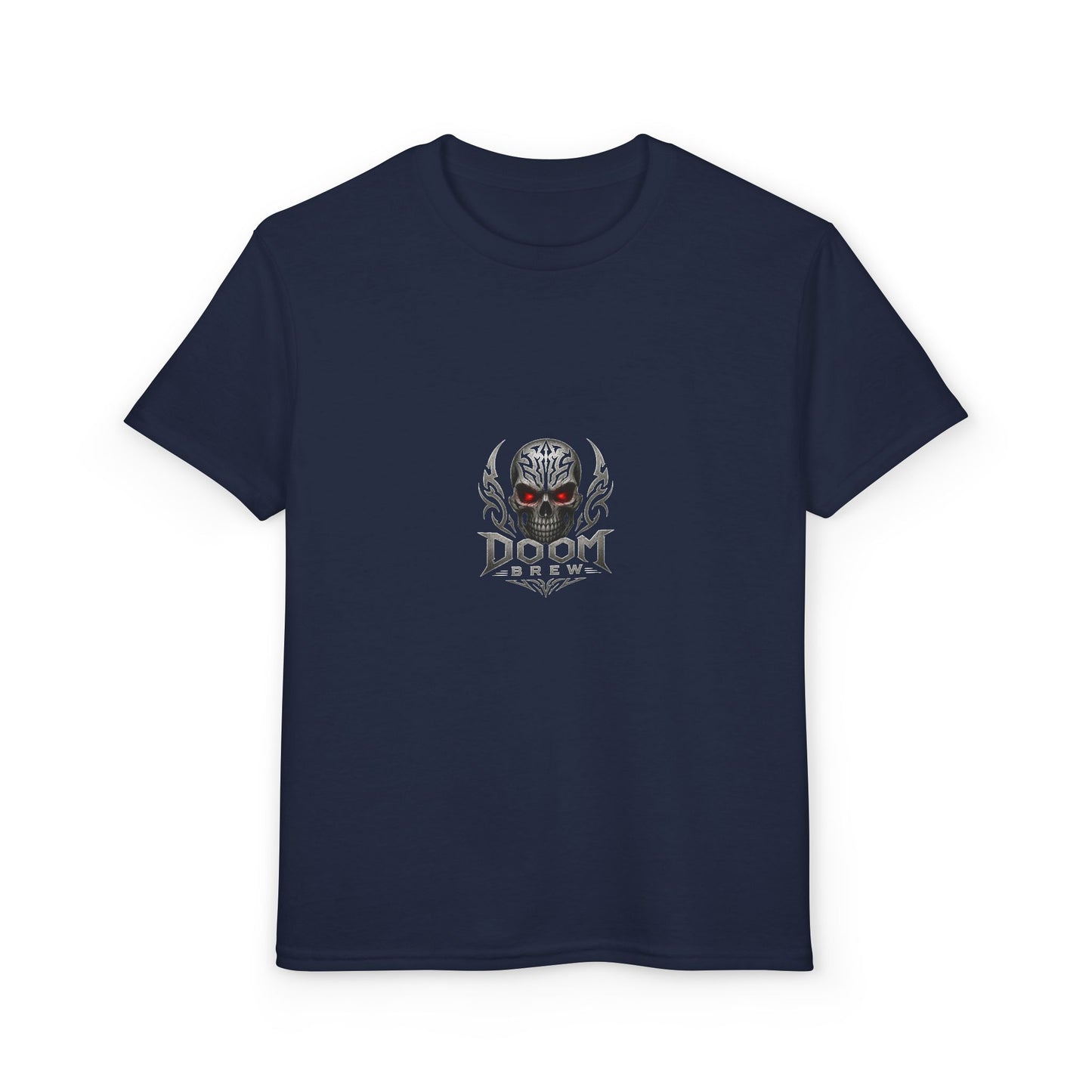 Youth Skull Graphic T‑Shirt — "Doom Brew" Red-Eye Skull Logo