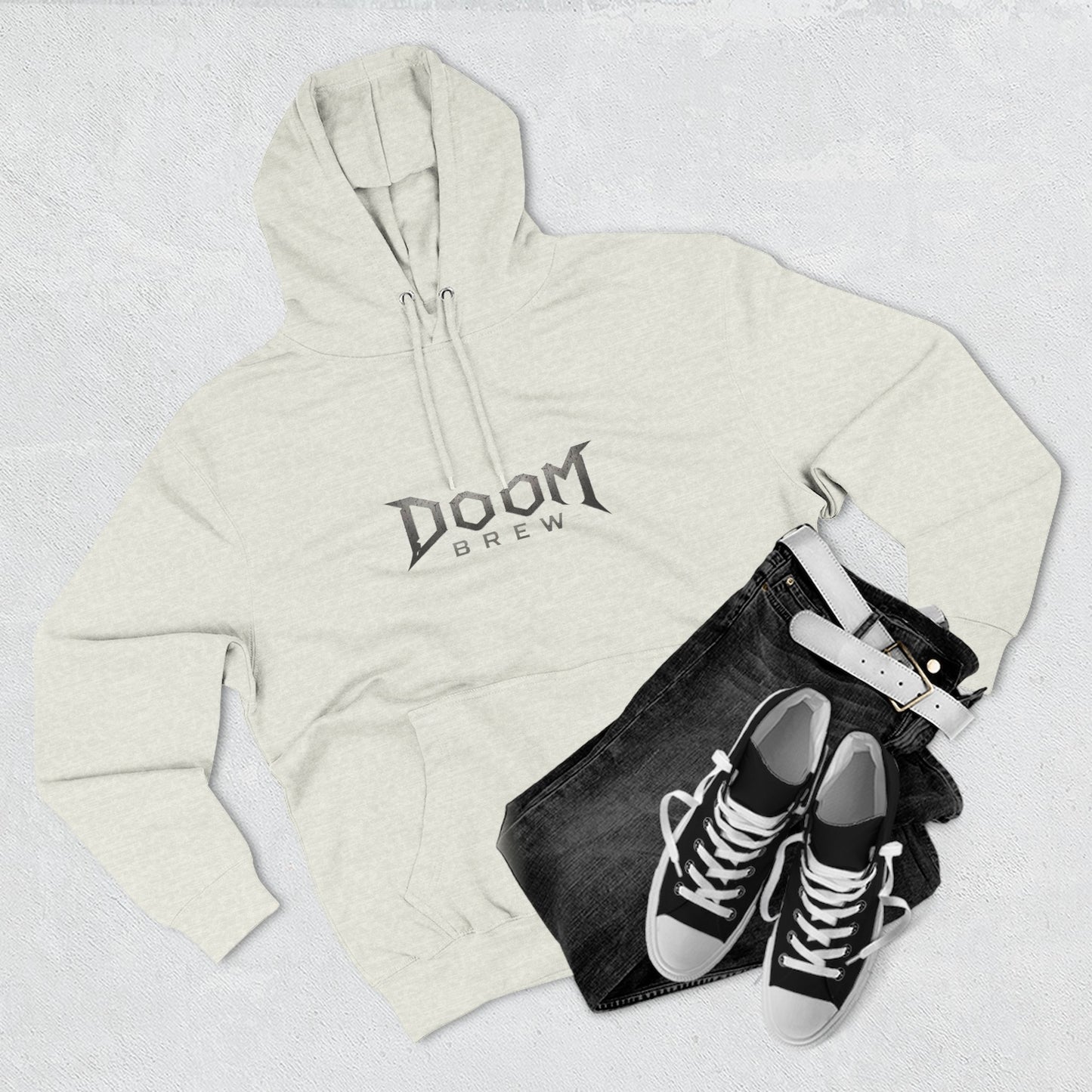 Doom Brew Hoodie — Gothic Logo Fleece Pullover