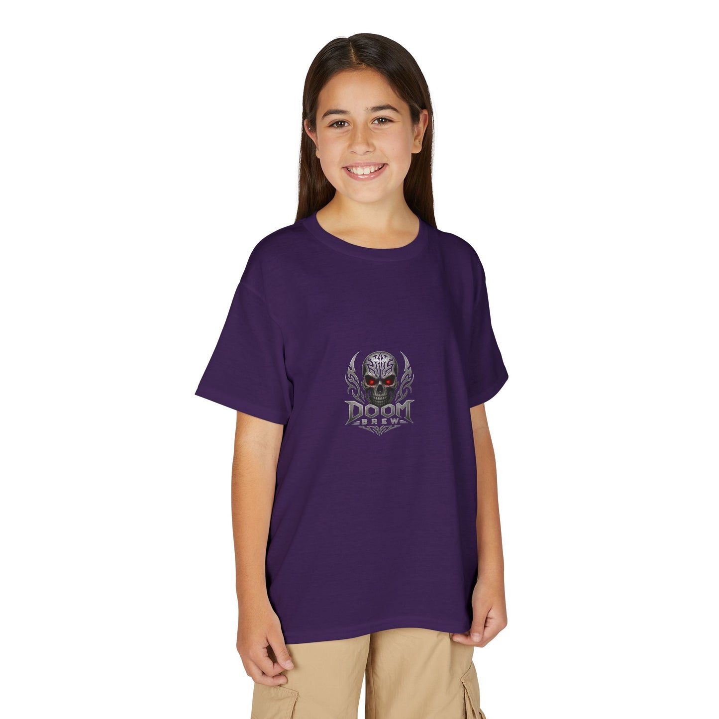 Youth Skull Graphic T‑Shirt — "Doom Brew" Red-Eye Skull Logo