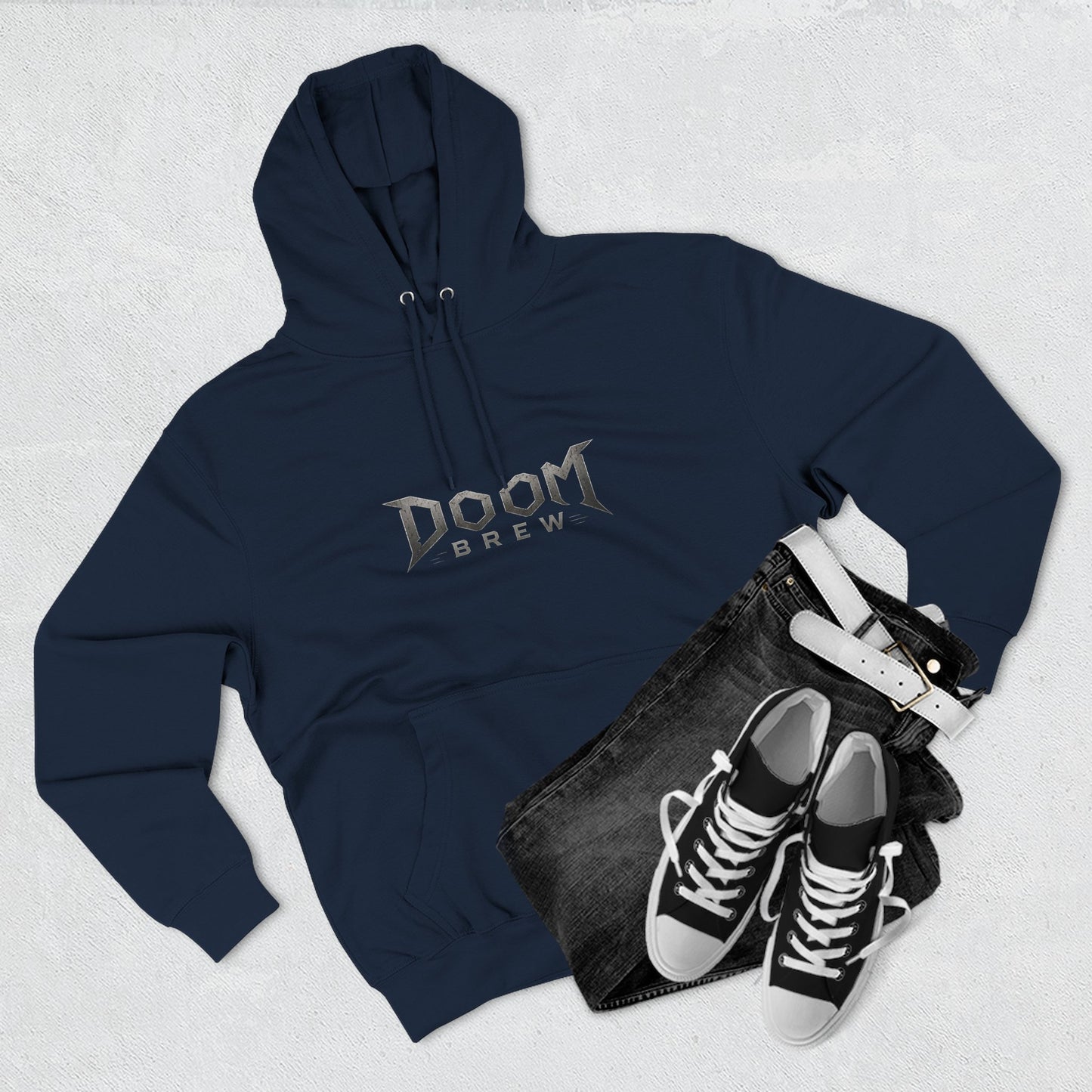 Doom Brew Hoodie — Gothic Logo Fleece Pullover