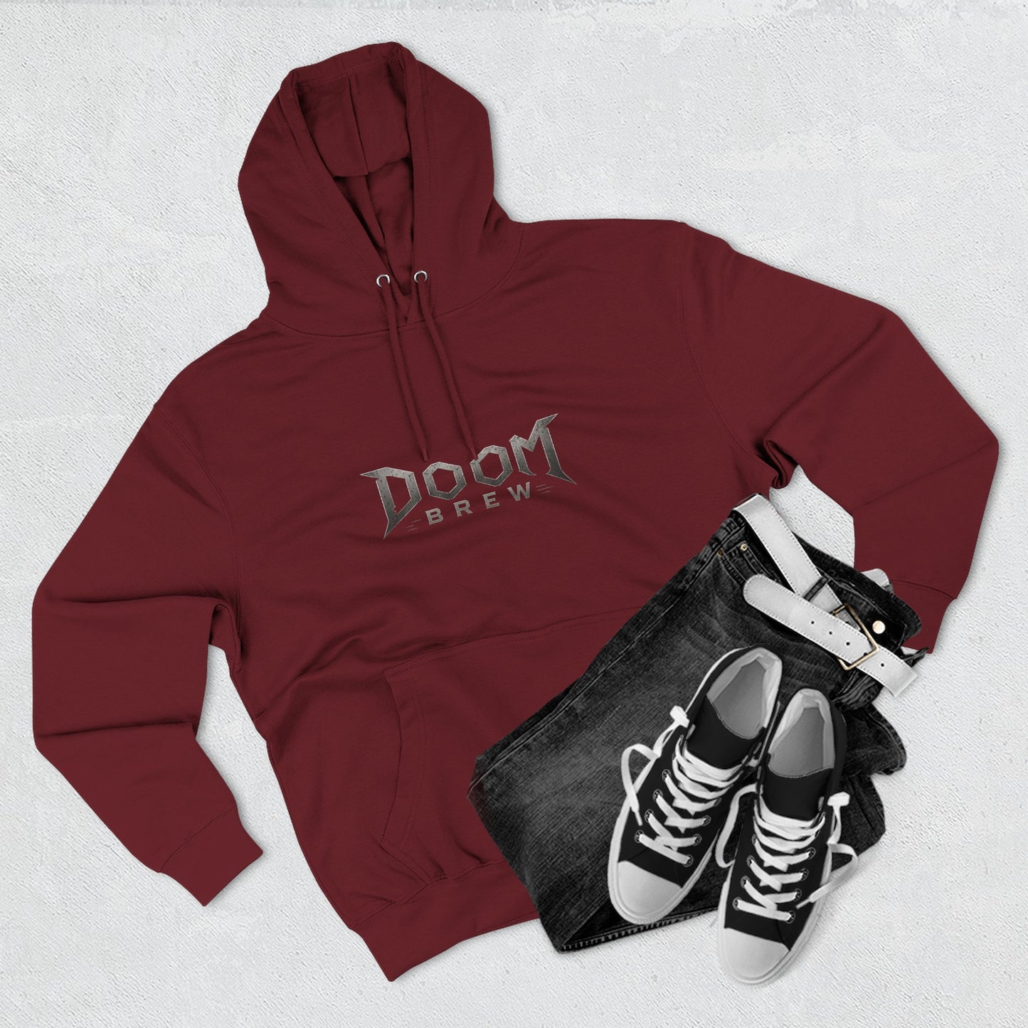 Doom Brew Hoodie — Gothic Logo Fleece Pullover
