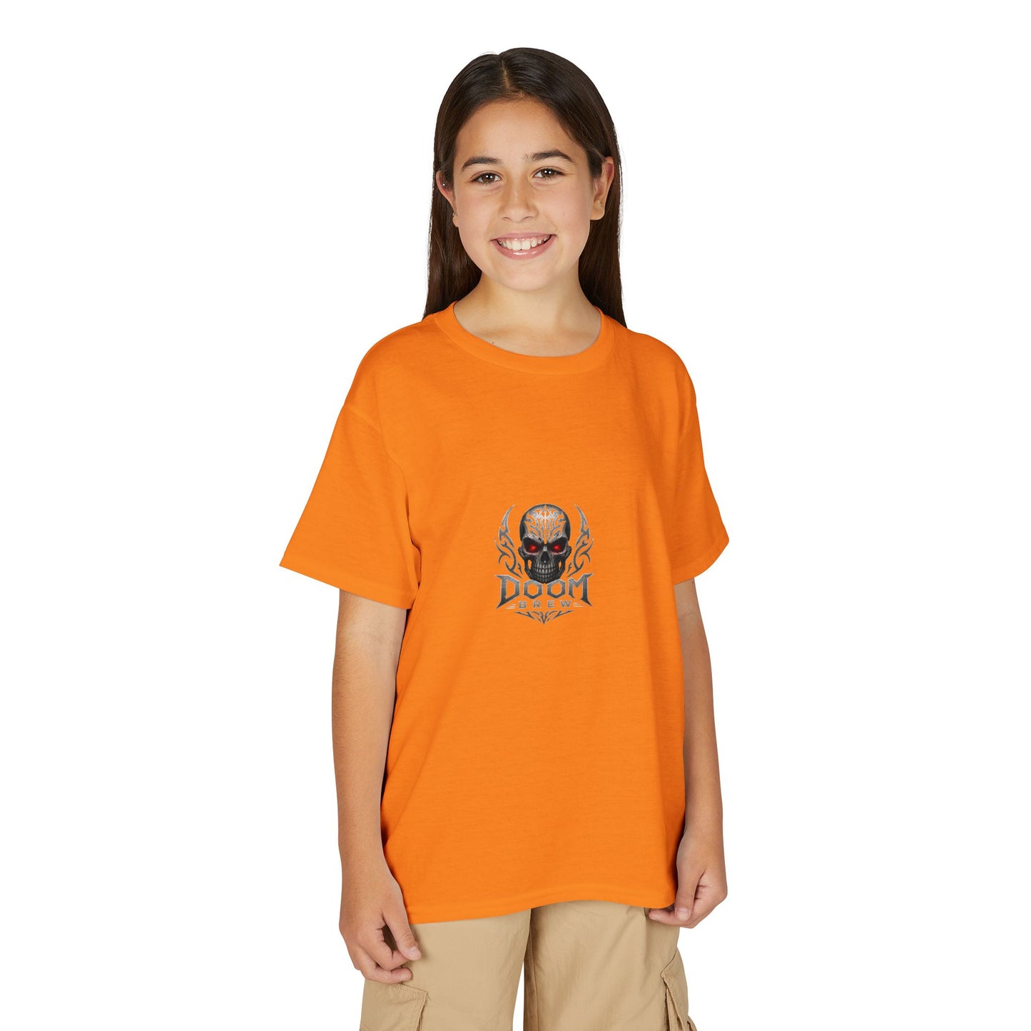 Youth Skull Graphic T‑Shirt — "Doom Brew" Red-Eye Skull Logo
