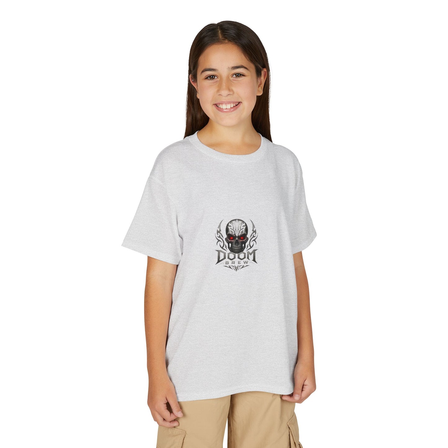 Youth Skull Graphic T‑Shirt — "Doom Brew" Red-Eye Skull Logo