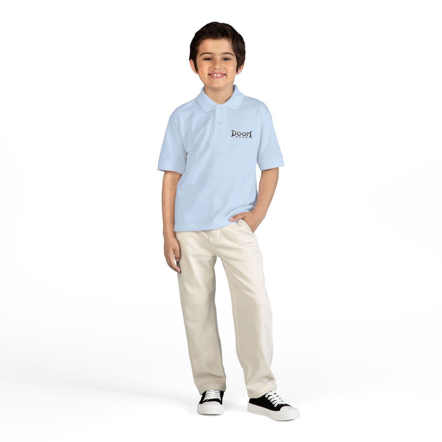 Youth Polo — 'Doom Brew' Logo Kids Jersey Polo Shirt