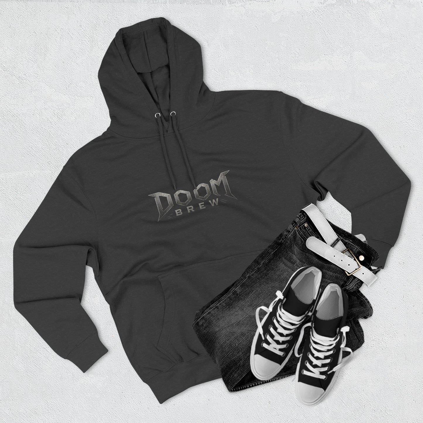Doom Brew Hoodie — Gothic Logo Fleece Pullover