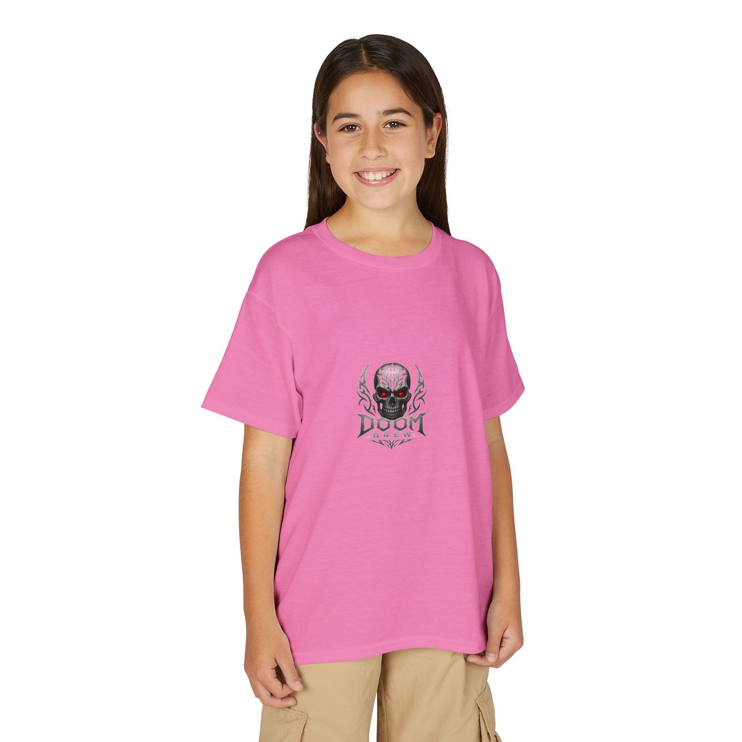 Youth Skull Graphic T‑Shirt — "Doom Brew" Red-Eye Skull Logo