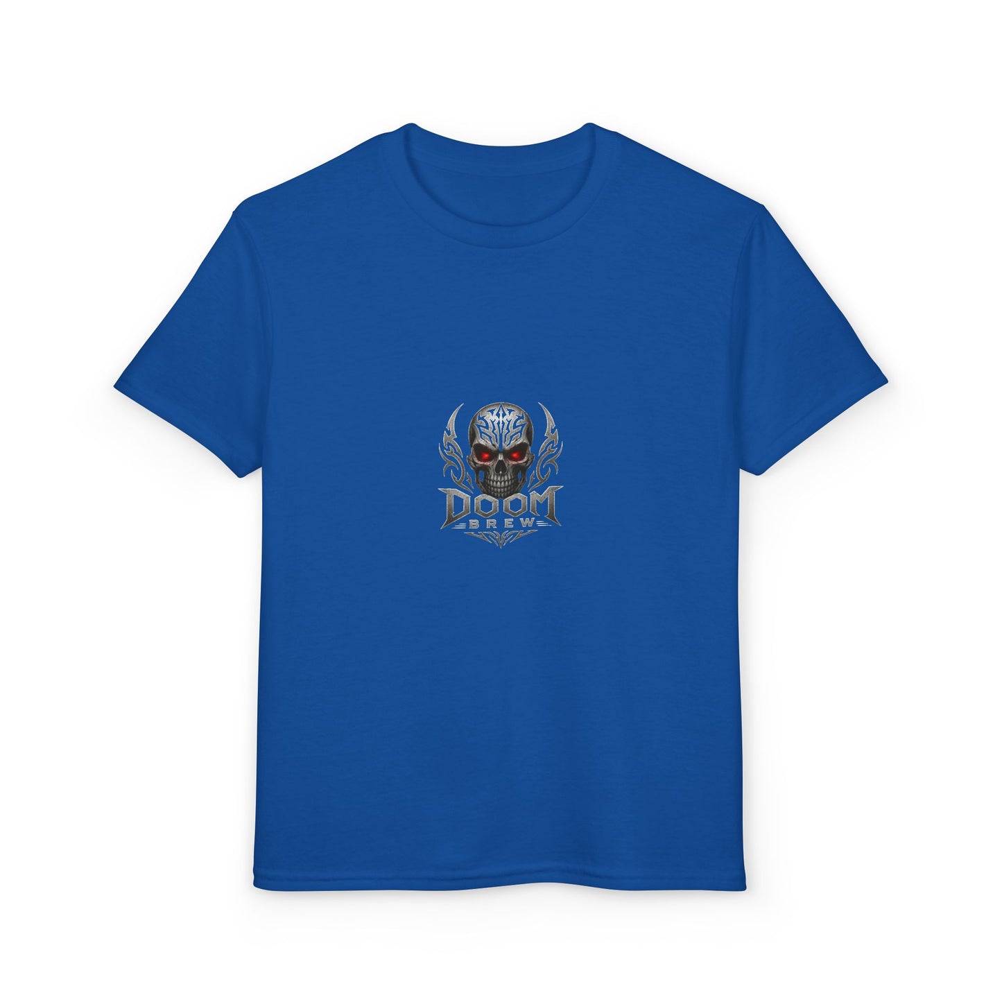 Youth Skull Graphic T‑Shirt — "Doom Brew" Red-Eye Skull Logo