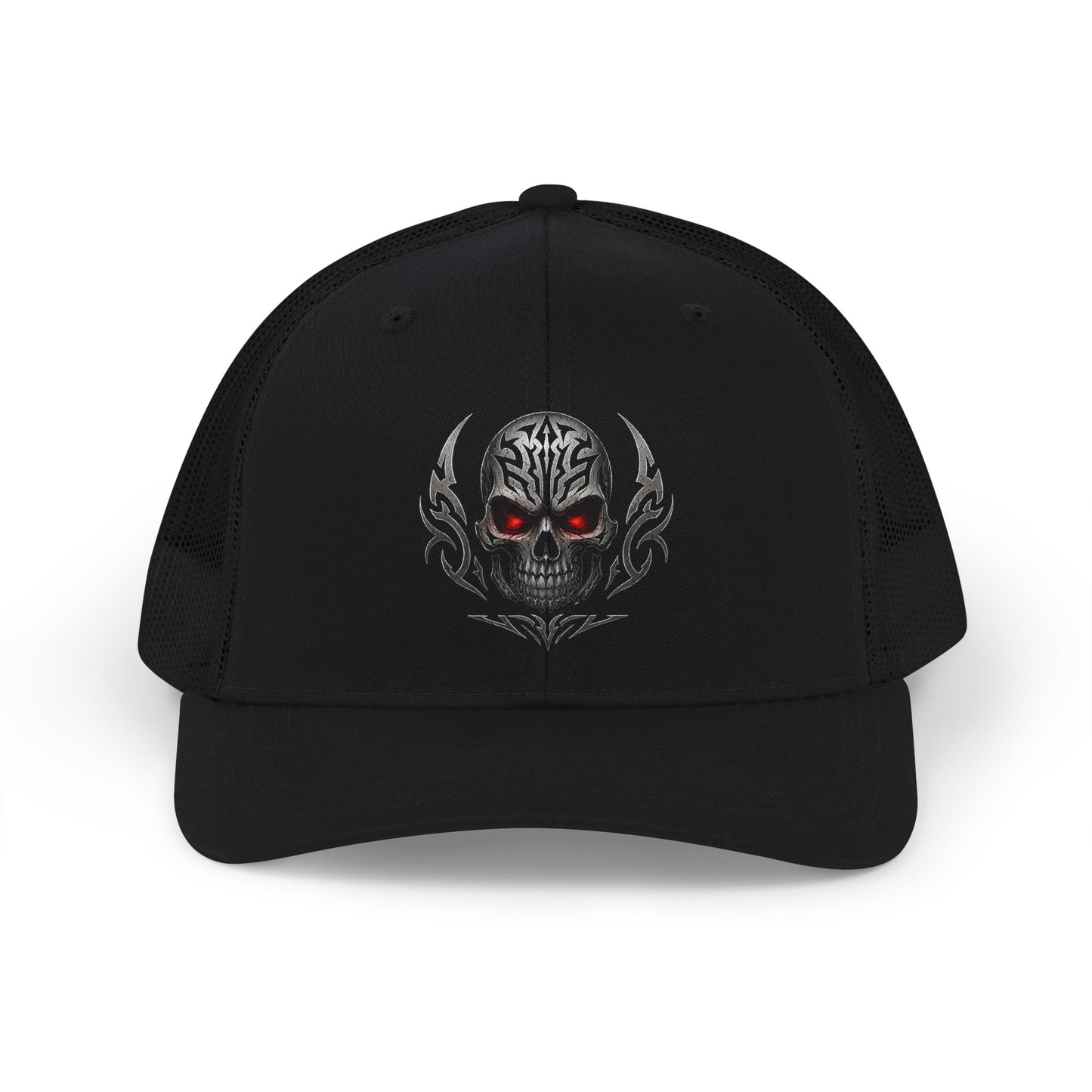 Skull Trucker Cap with Red-Eye Tribal Design | Doom Brew Official Merch