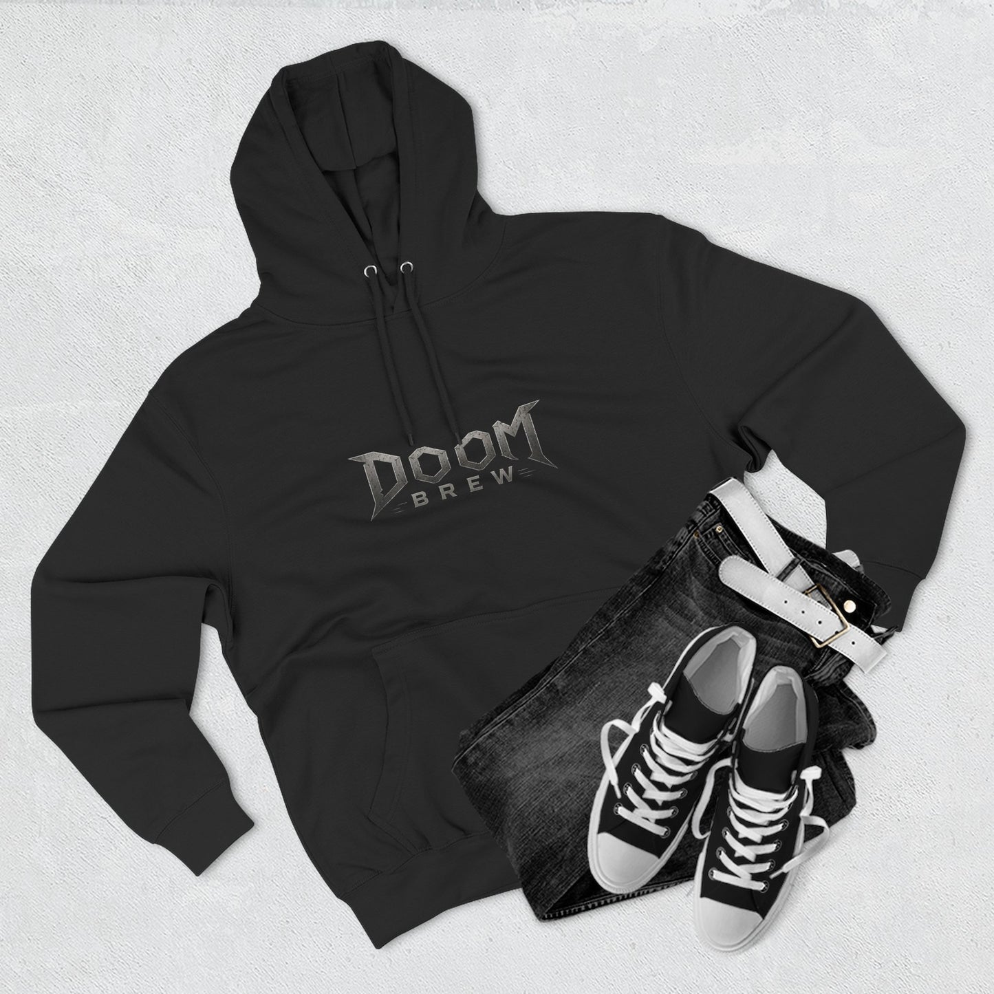 Doom Brew Hoodie — Gothic Logo Fleece Pullover