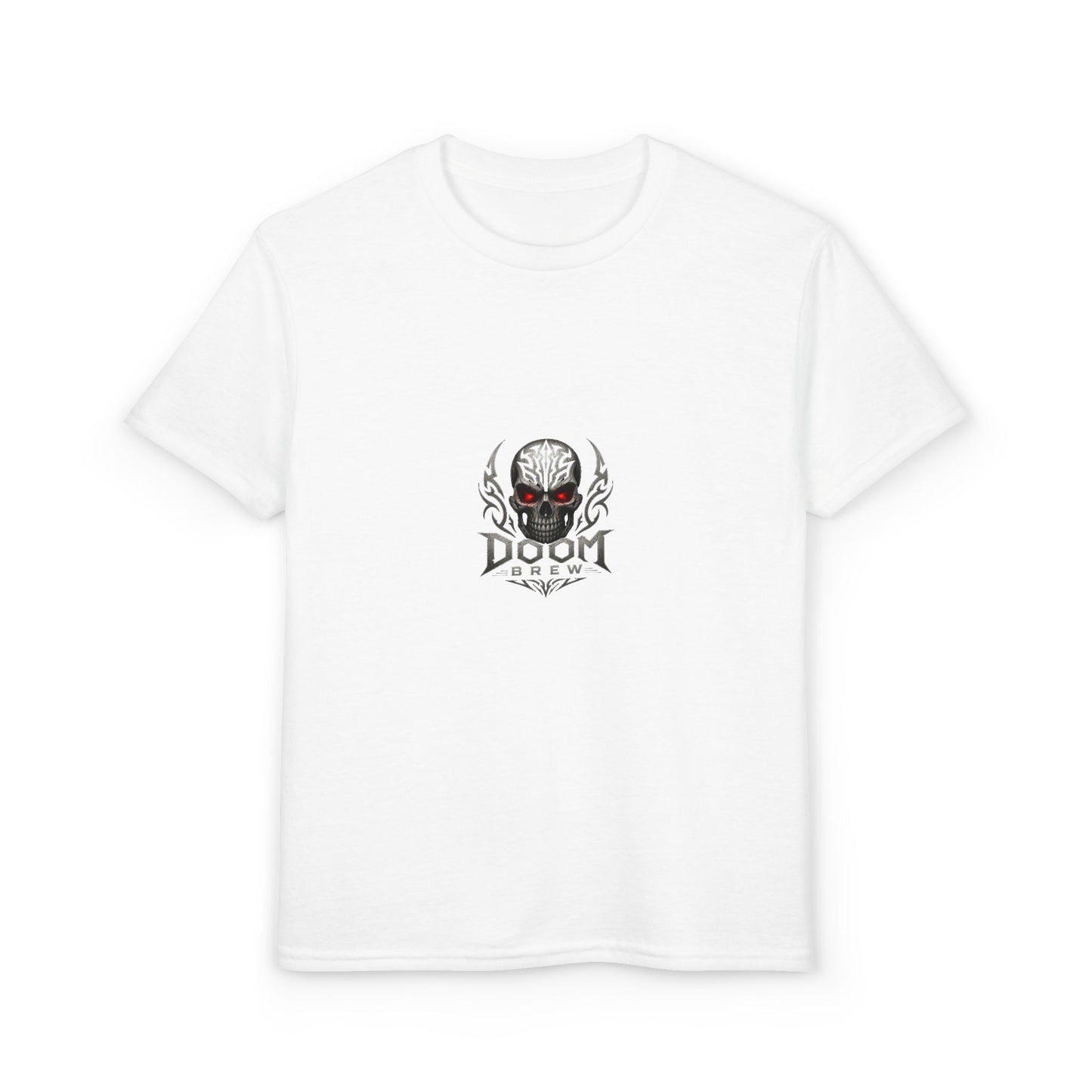 Youth Skull Graphic T‑Shirt — "Doom Brew" Red-Eye Skull Logo