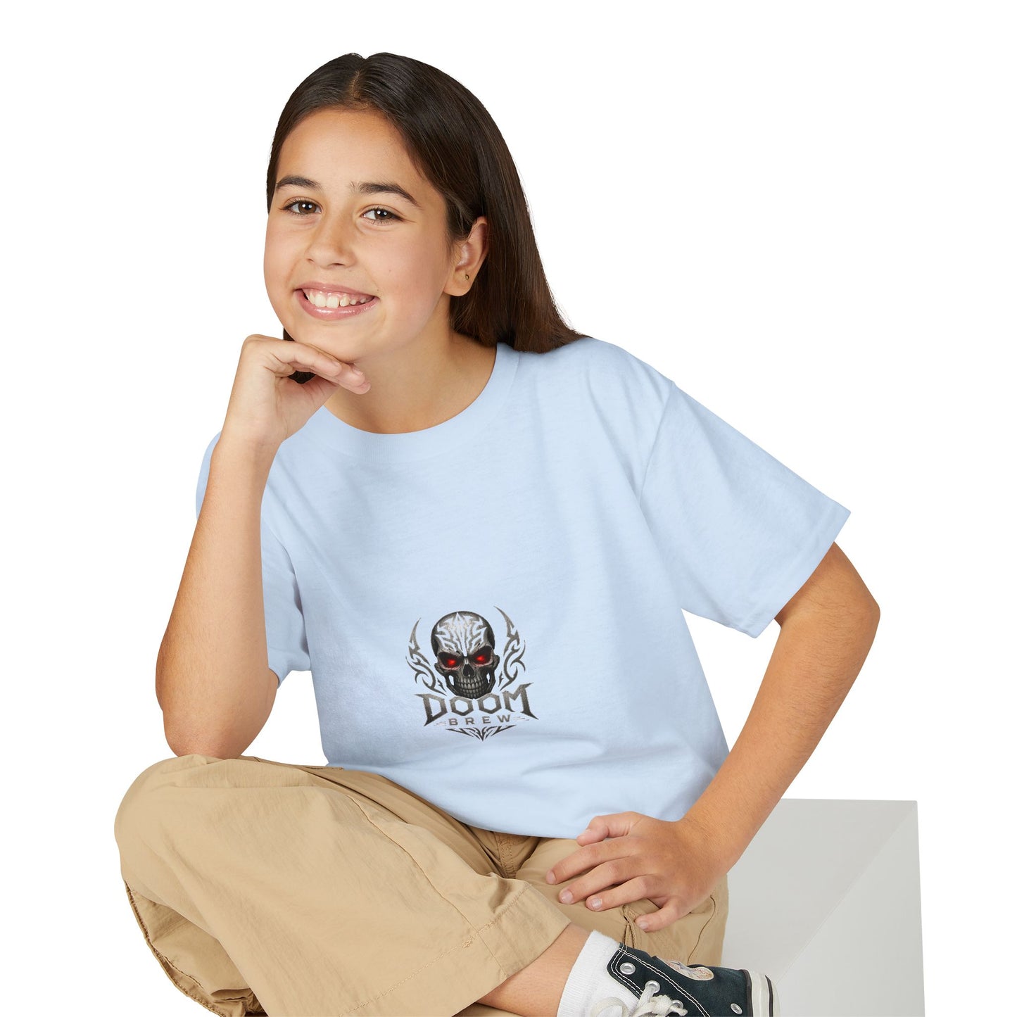 Youth Skull Graphic T‑Shirt — "Doom Brew" Red-Eye Skull Logo