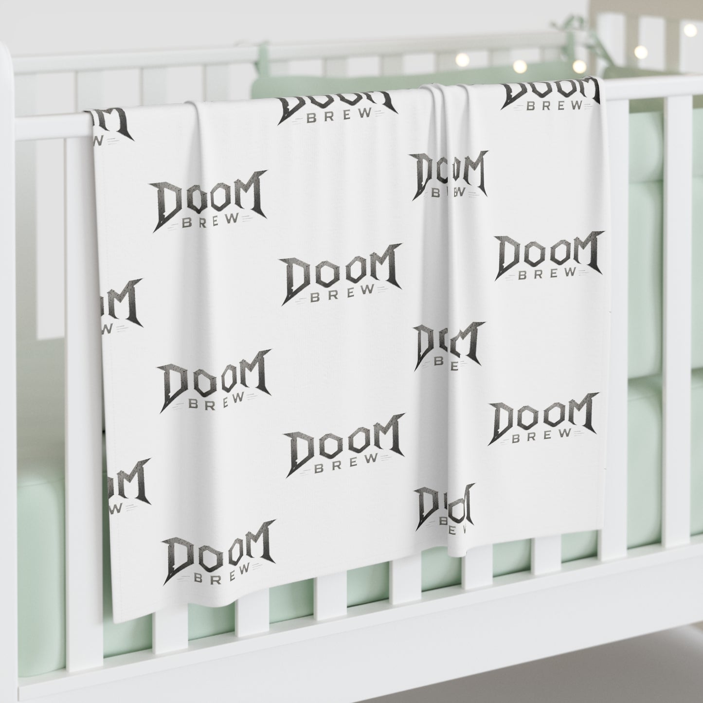 Baby Swaddle Blanket — 'Doom Brew' Gothic Logo Repeat Newborn Swaddle