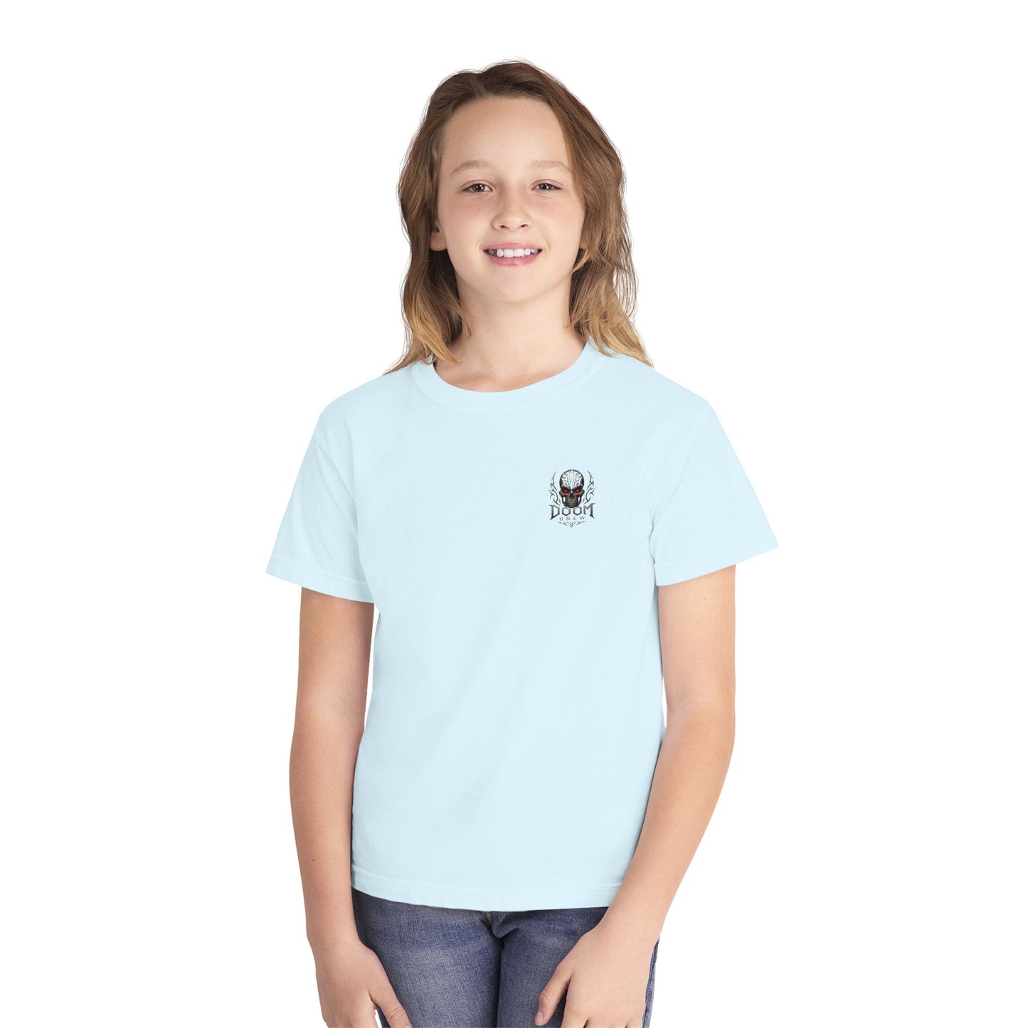 Youth Tee — Doom Brew Graphic Chest Print, Casual Kids Shirt