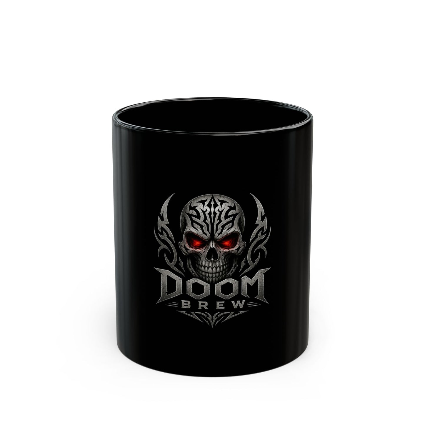 Doom Brew Skull Coffee Mug – Gothic Black Ceramic 11oz/15oz
