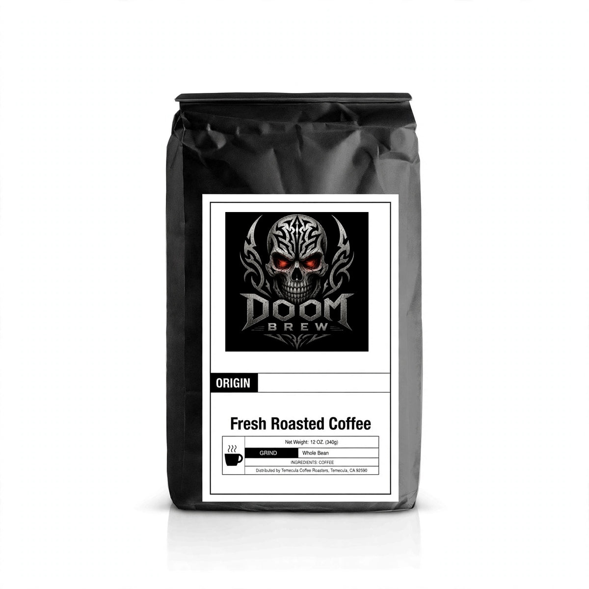 Doom Brew coffee bag — official logo