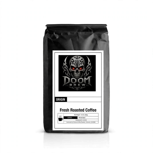 Doom Brew coffee bag — official logo