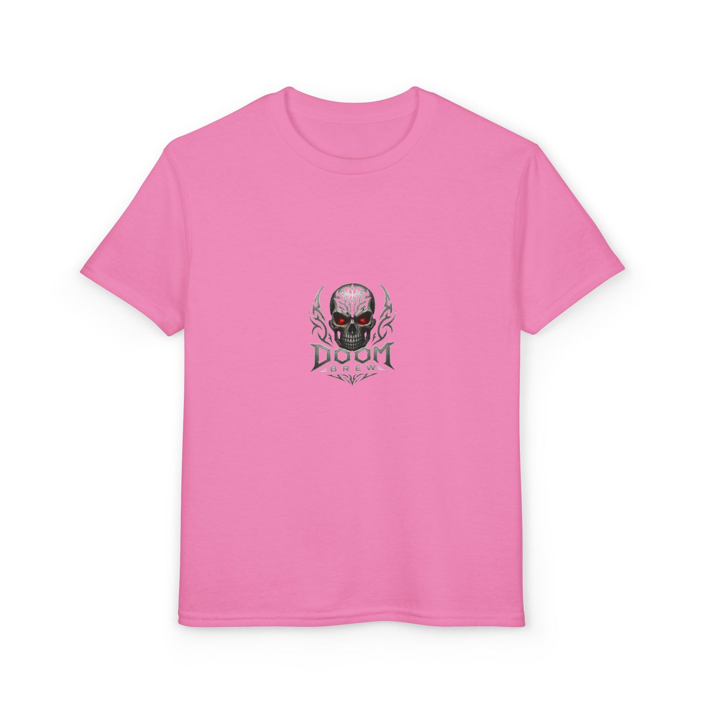 Youth Skull Graphic T‑Shirt — "Doom Brew" Red-Eye Skull Logo