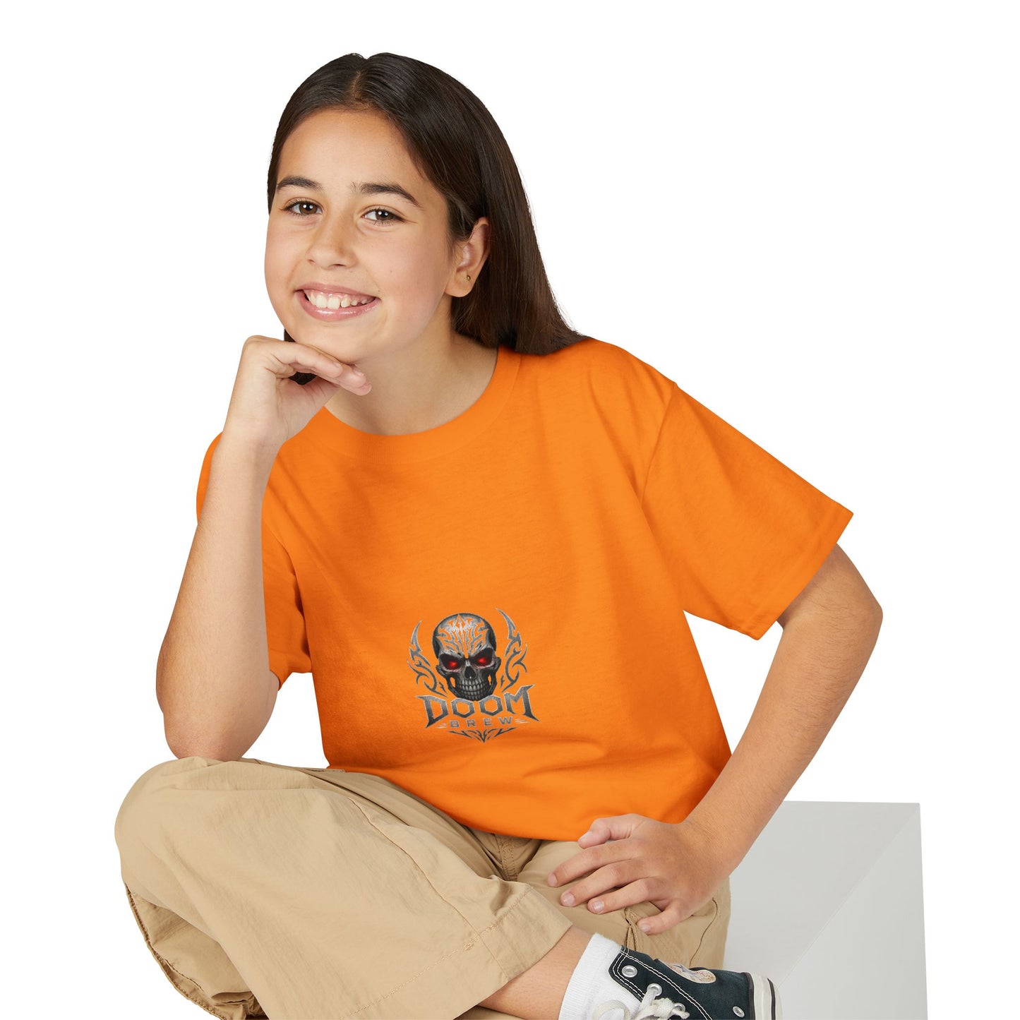 Youth Skull Graphic T‑Shirt — "Doom Brew" Red-Eye Skull Logo
