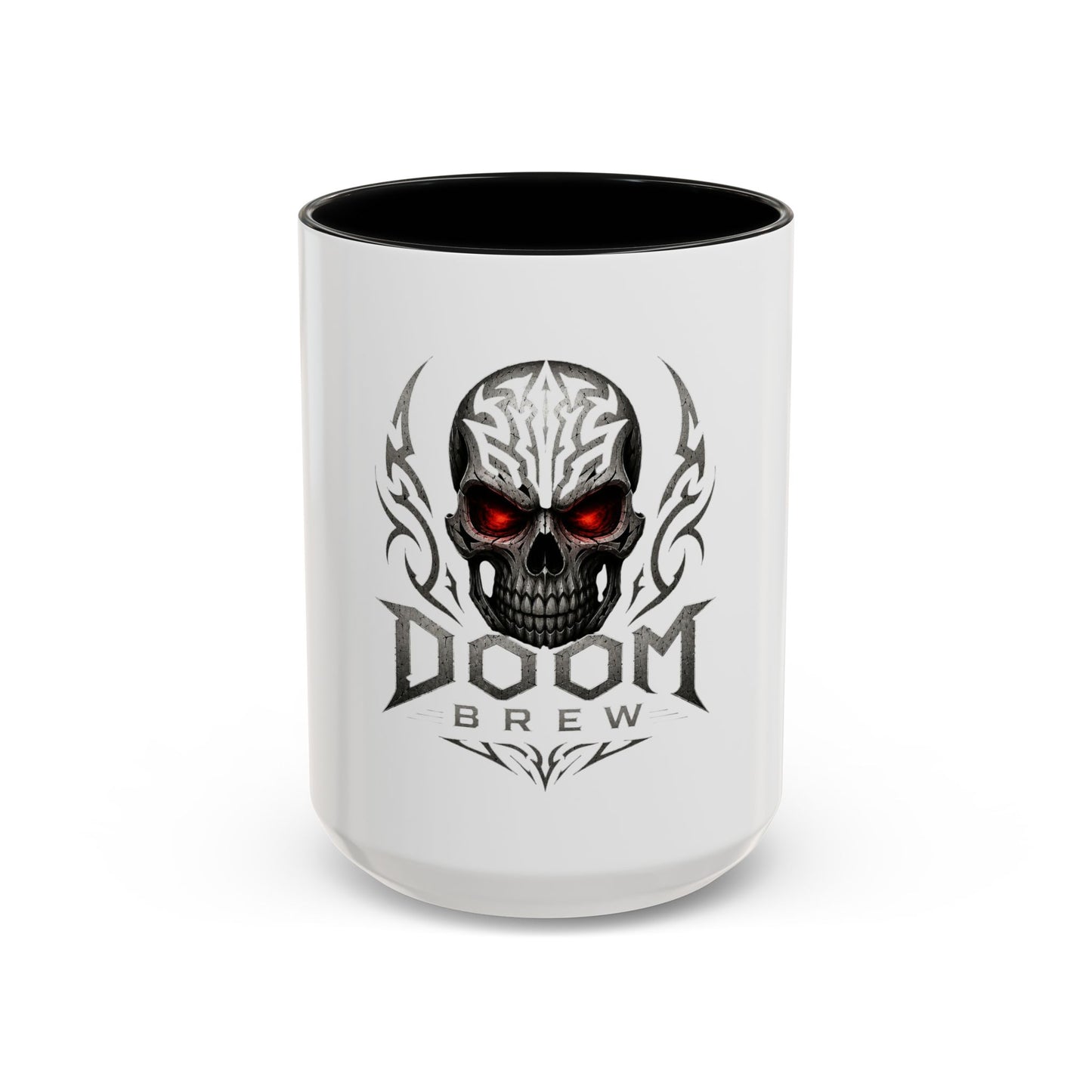 Doom Brew Skull Coffee Mug — Gothic Red-Eye 11/15oz Accent Mug