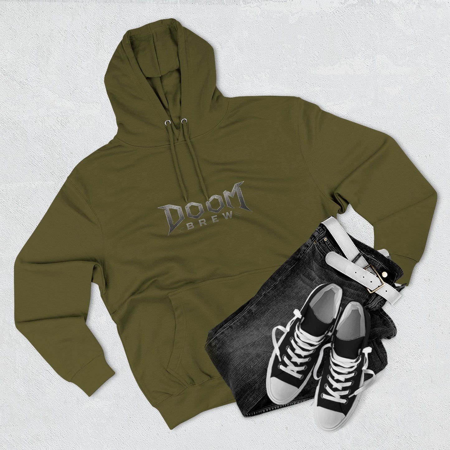 Doom Brew Hoodie — Gothic Logo Fleece Pullover