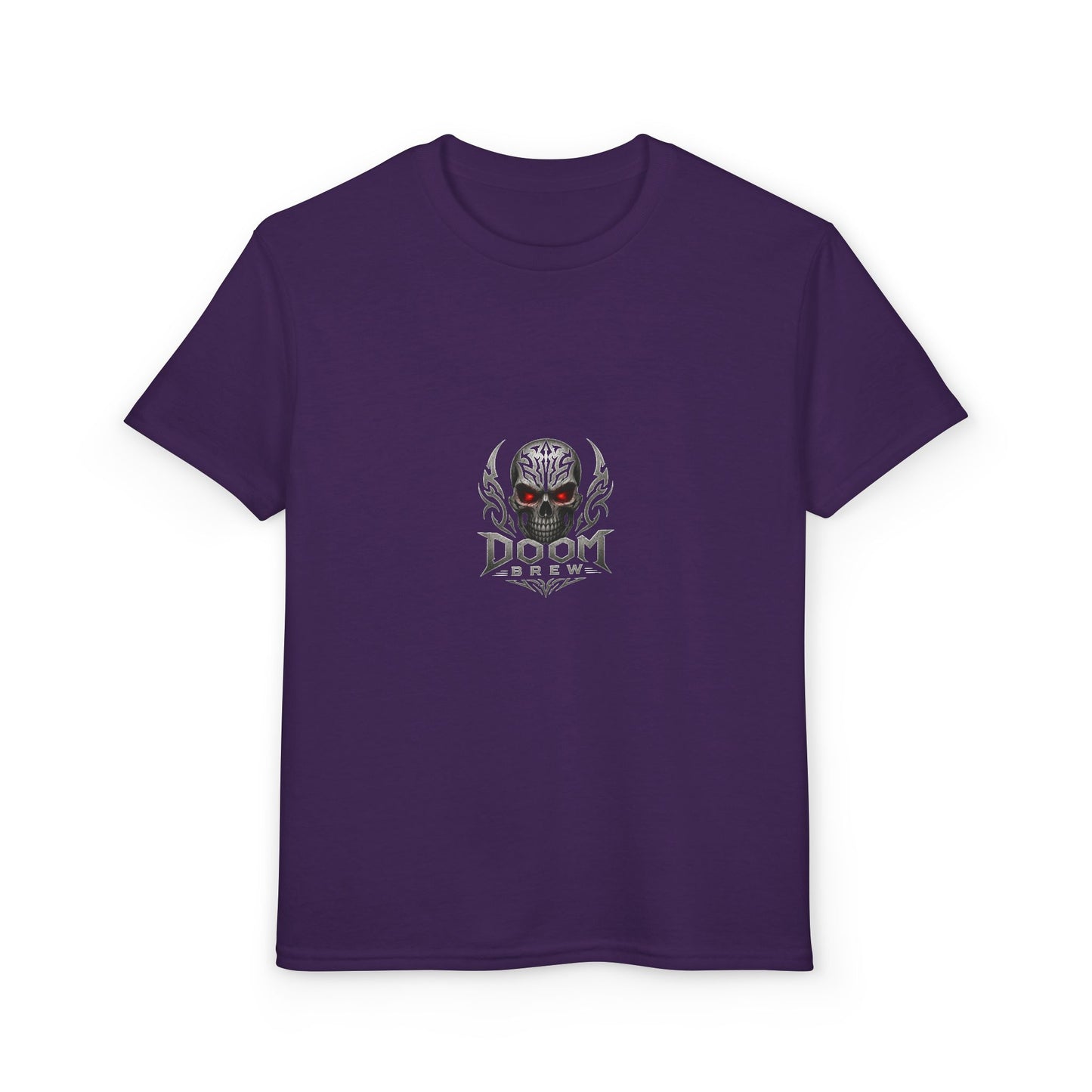 Youth Skull Graphic T‑Shirt — "Doom Brew" Red-Eye Skull Logo