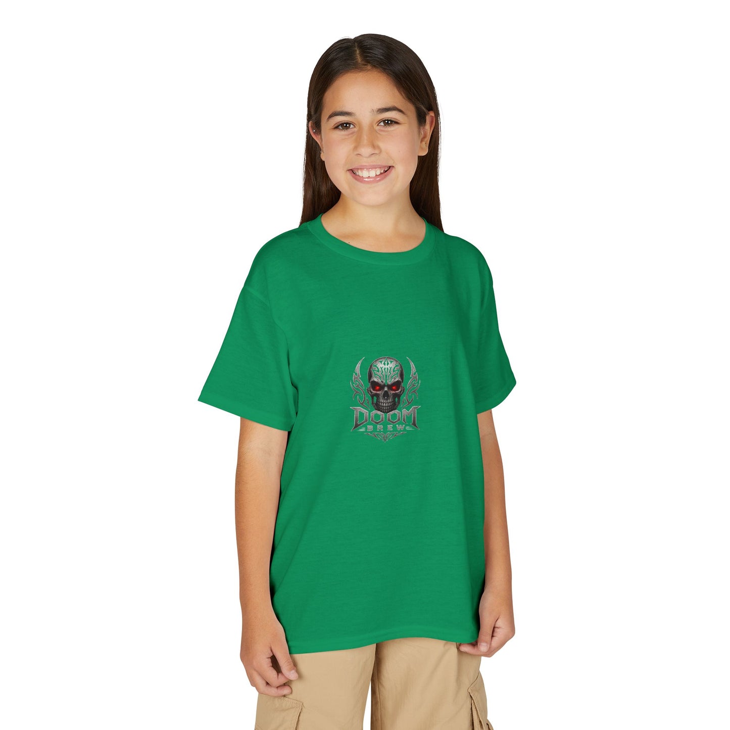 Youth Skull Graphic T‑Shirt — "Doom Brew" Red-Eye Skull Logo