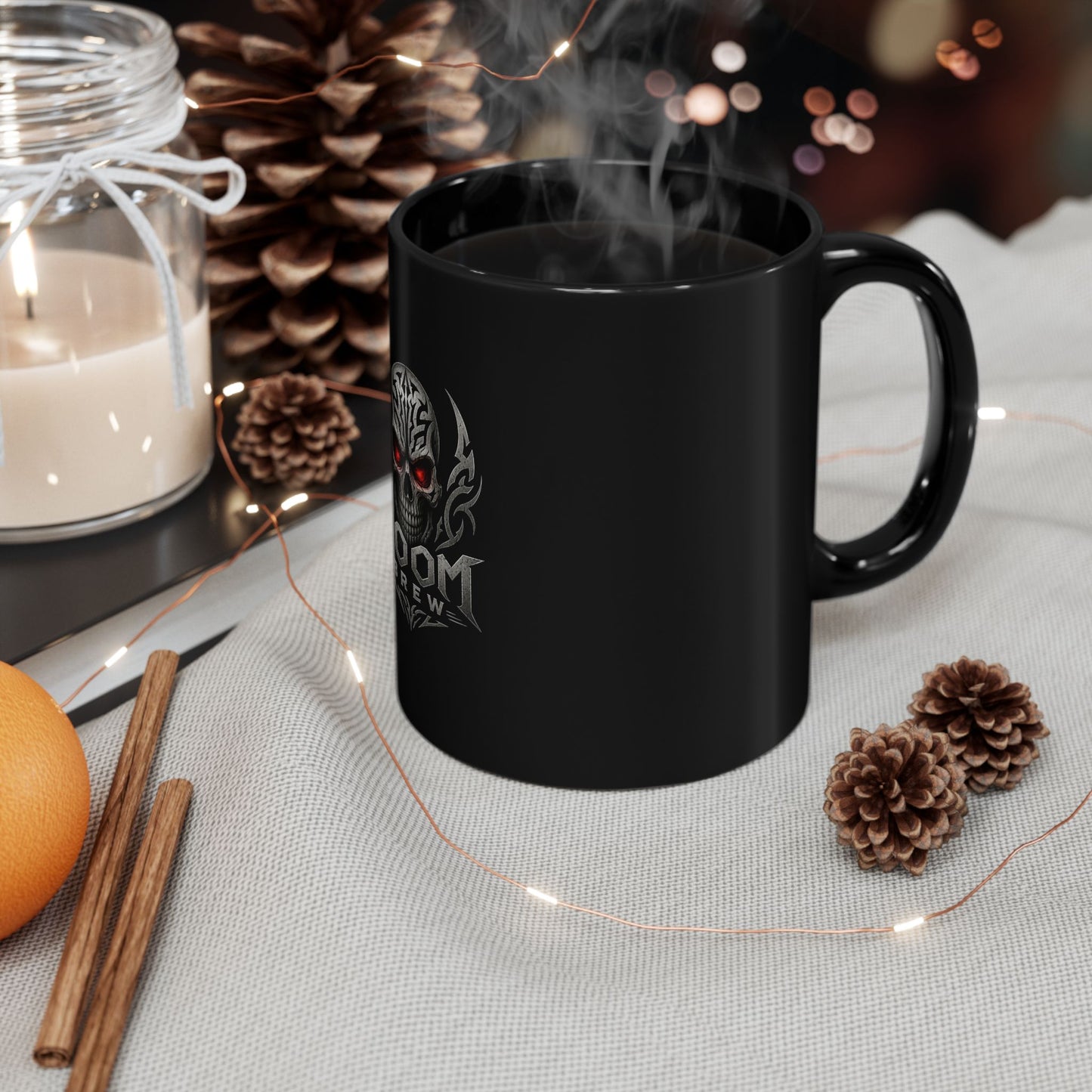 Doom Brew Skull Coffee Mug – Gothic Black Ceramic 11oz/15oz