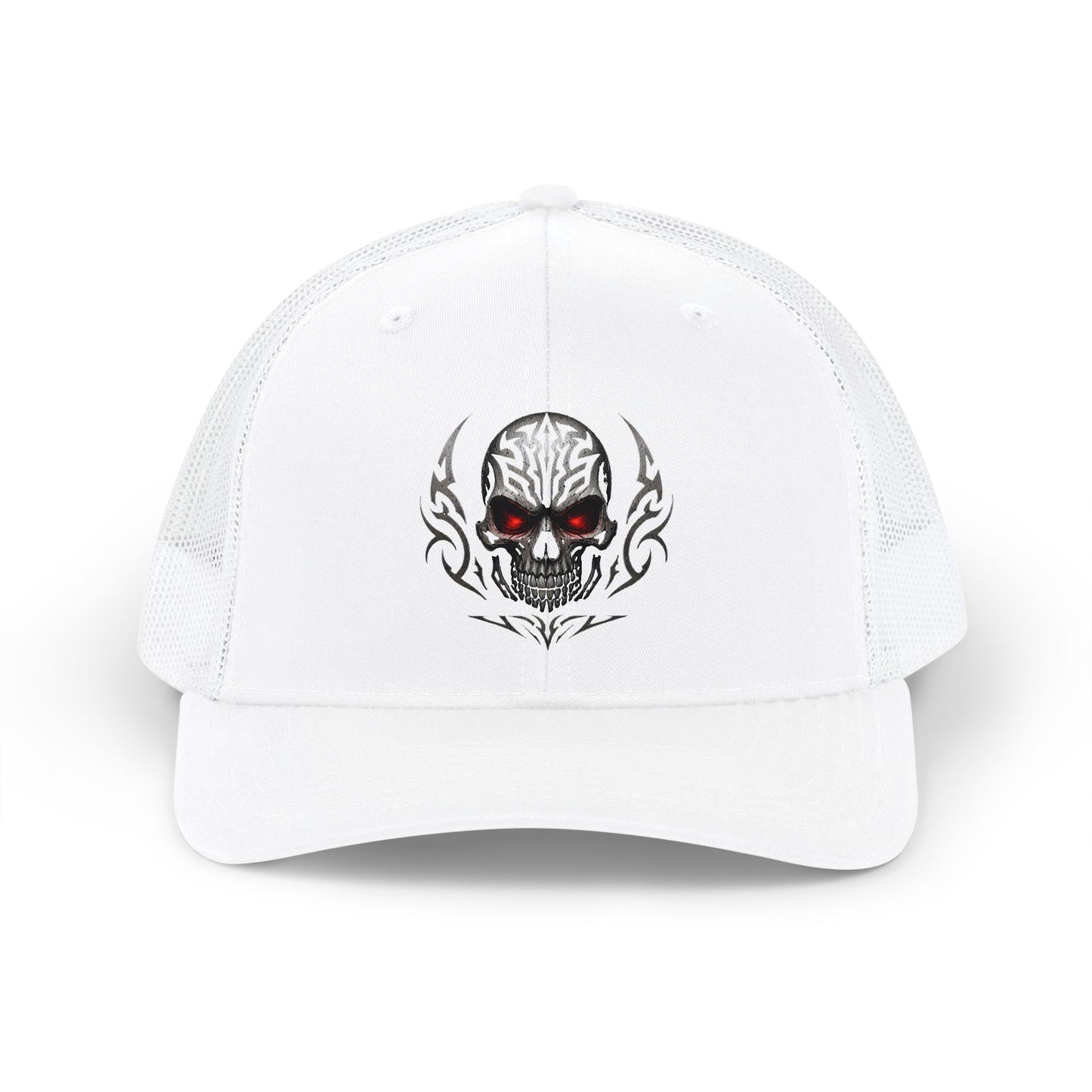 Skull Trucker Cap with Red-Eye Tribal Design | Doom Brew Official Merch