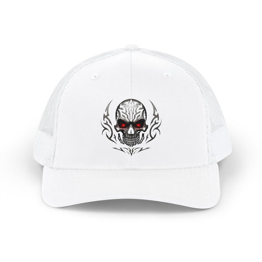 Skull Trucker Cap with Red-Eye Tribal Design | Doom Brew Official Merch