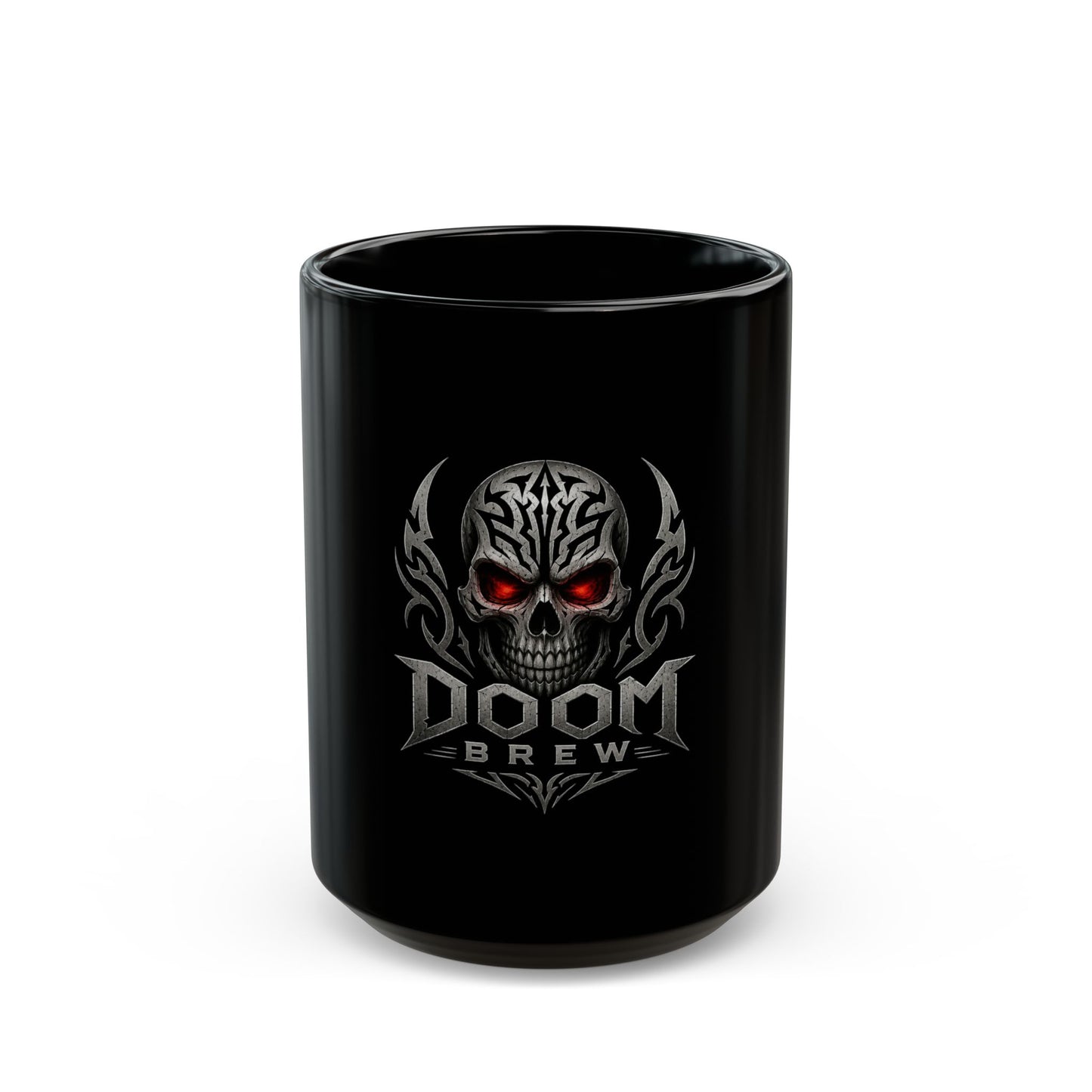Doom Brew Skull Coffee Mug – Gothic Black Ceramic 11oz/15oz